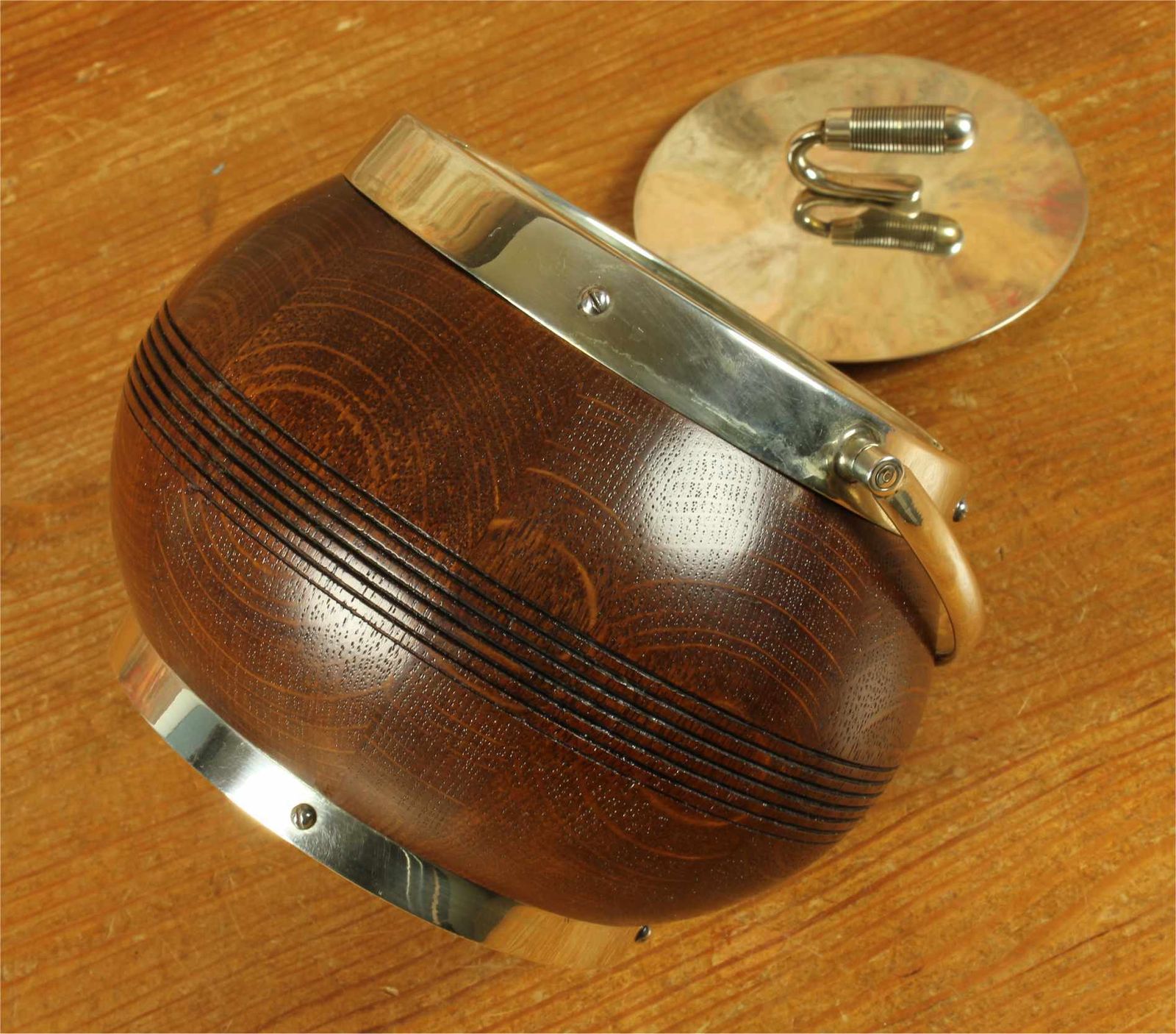 Antique Curling Stone Ice Bucket. English Oak & Silver Plate Ice Pail photo buy