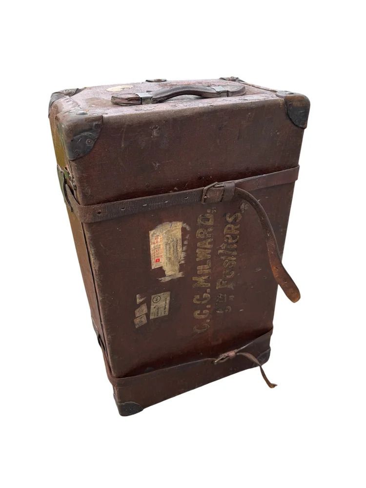 Early 20th Century Campaign Military Chest / Travel Trunk Pukka Luggage With Harrods Label photo furniture