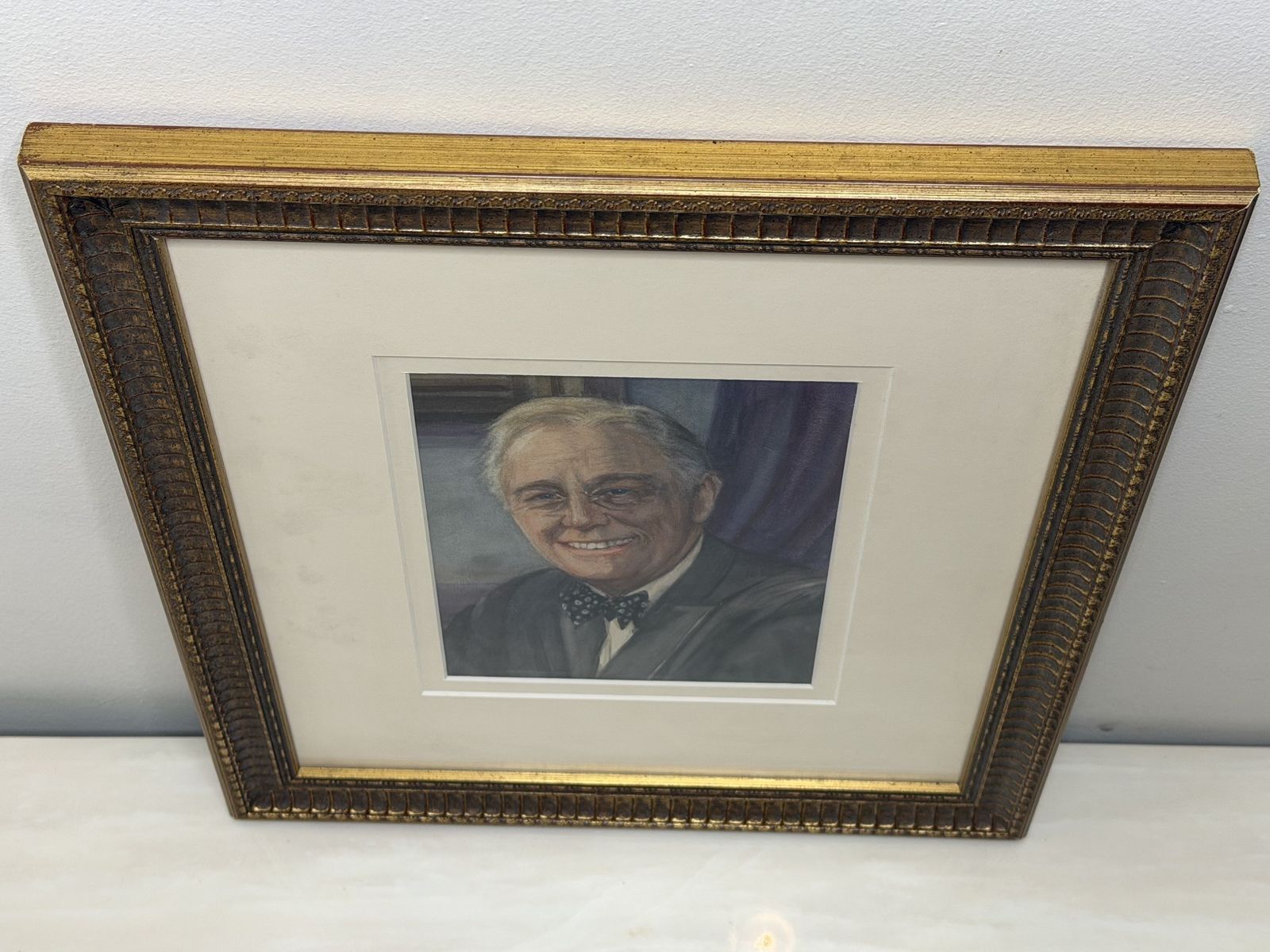 Franklin D. Roosevelt Portrait Watercolou Signed Mid Century Painting With Birmingham Provenance photo for sale
