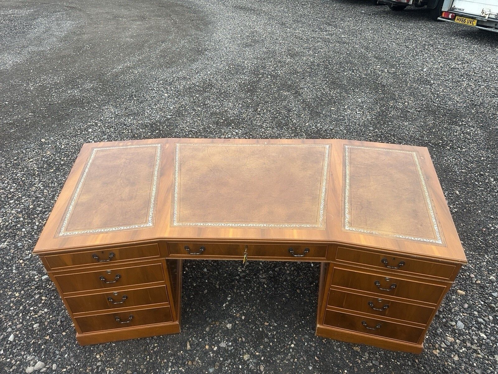 Substantial Antique Captains Banker Desk Green Leather Twin Pedestal Partner #59 photo 890.0