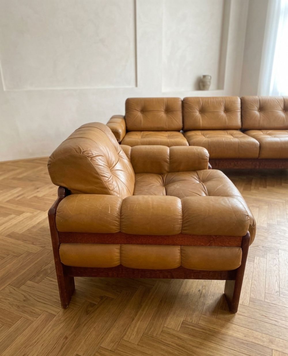 Czechoslovak Vintage Leather Living Room Set, Attributed To Dřevotvar, 1970s–1980s, Set Of 3 photo buy