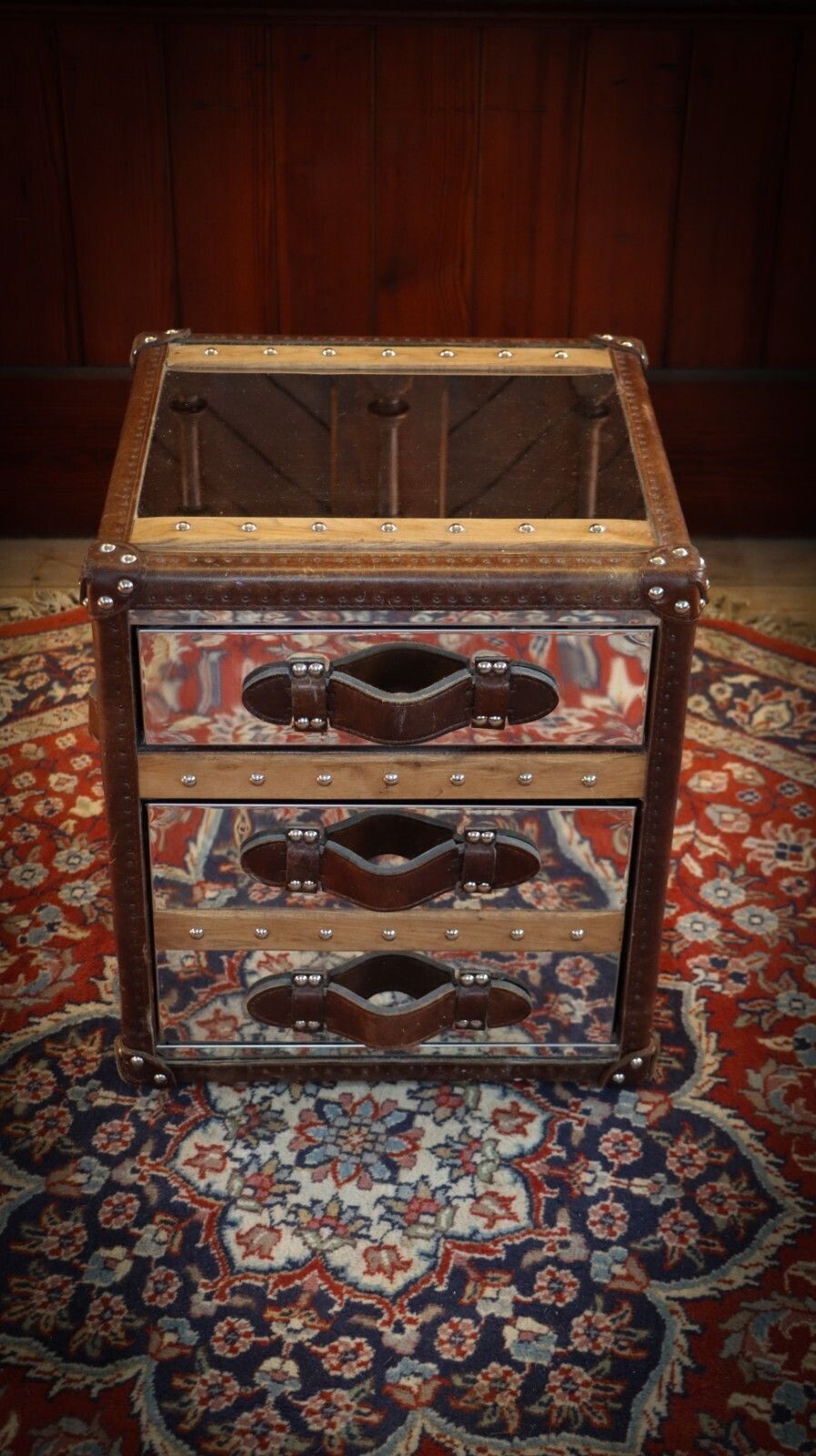 Stunning Timothy Oulton Stoneyhurst Sidetable Bedside Leather Shiny Steel photo 999.0