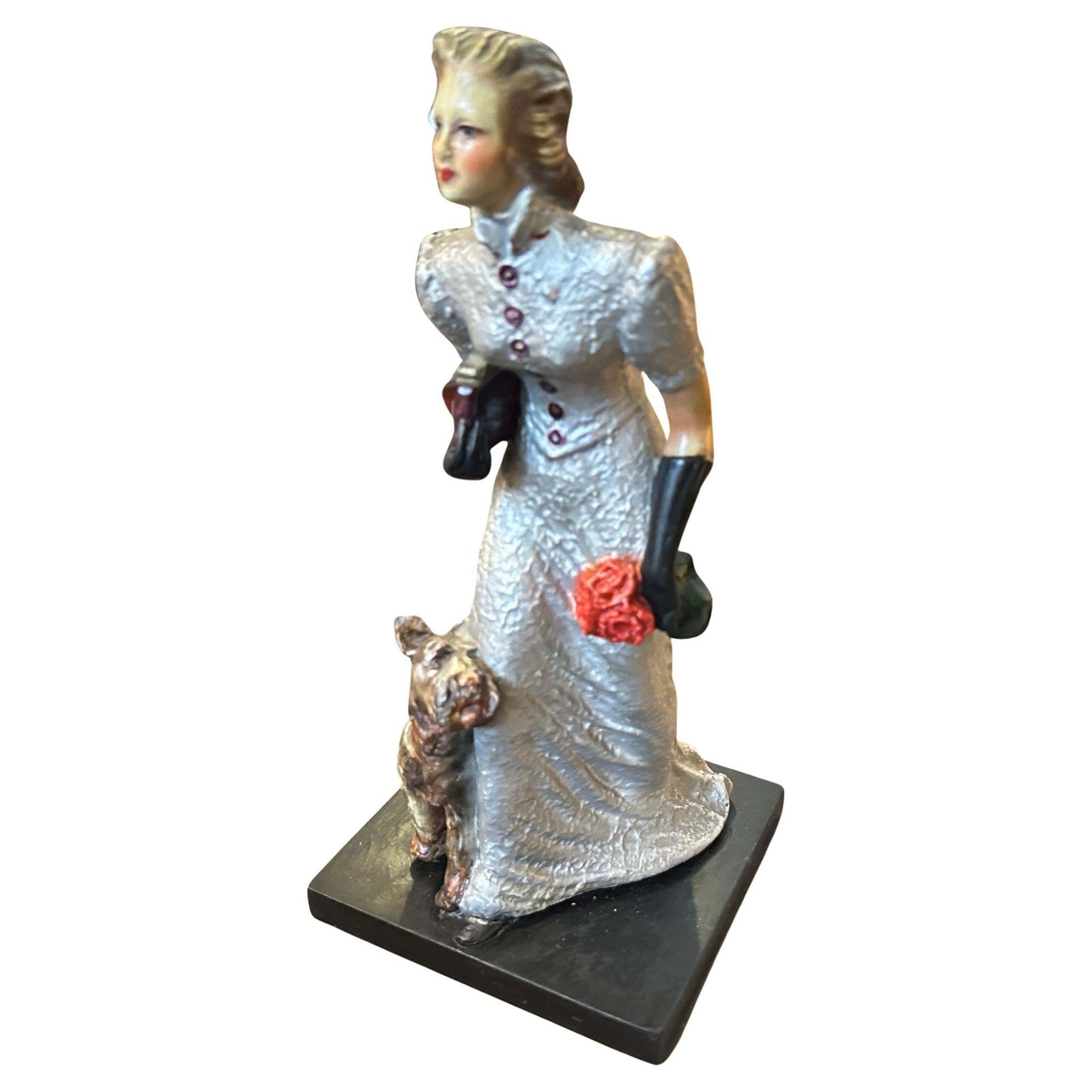 1940s Italian Ceramic Figurine By Mollica, Woman With Fox Terrier