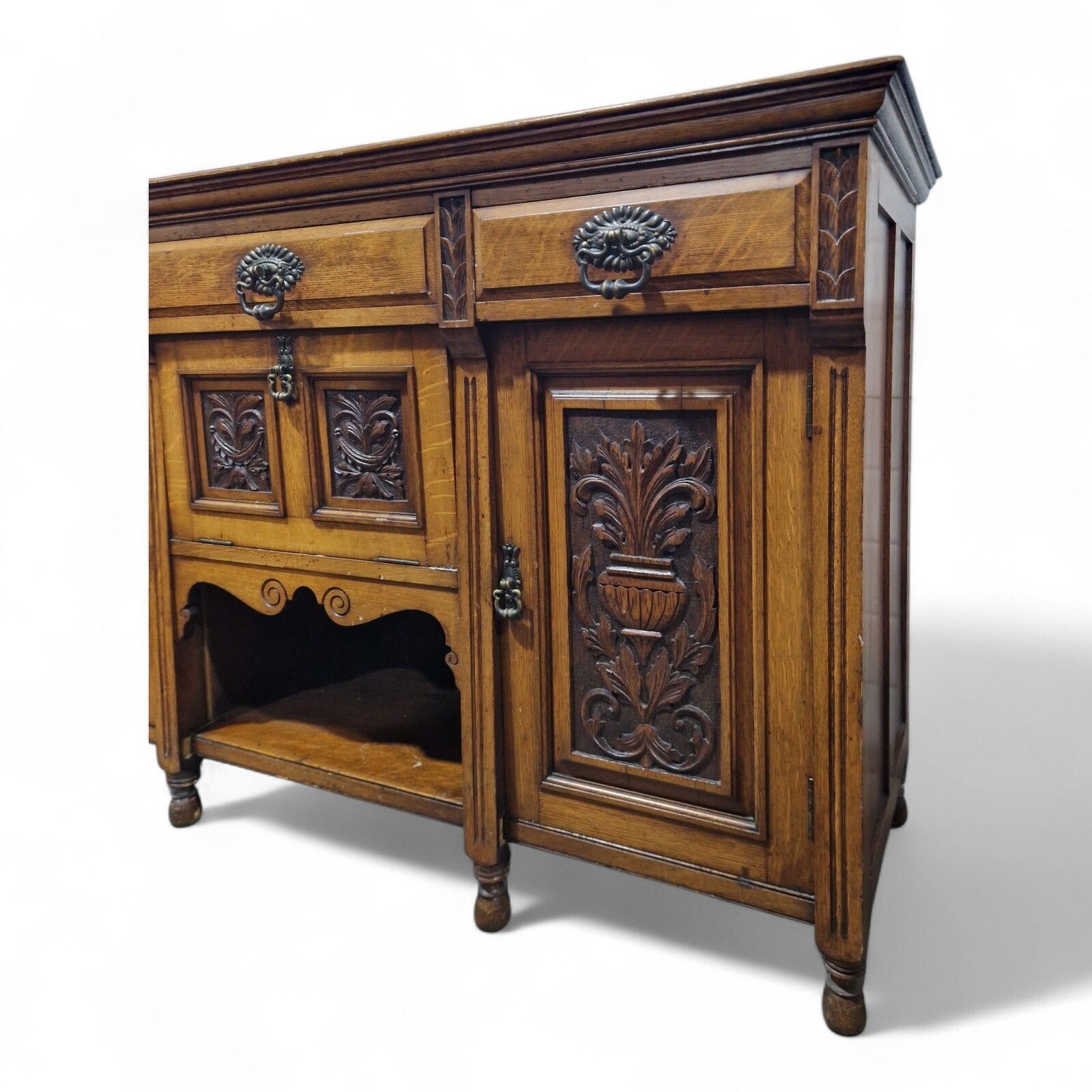 Victorian Oak Sideboard Carved Cabinet 3 Door 3 Drawer Ornate Side Cupboard photo furniture