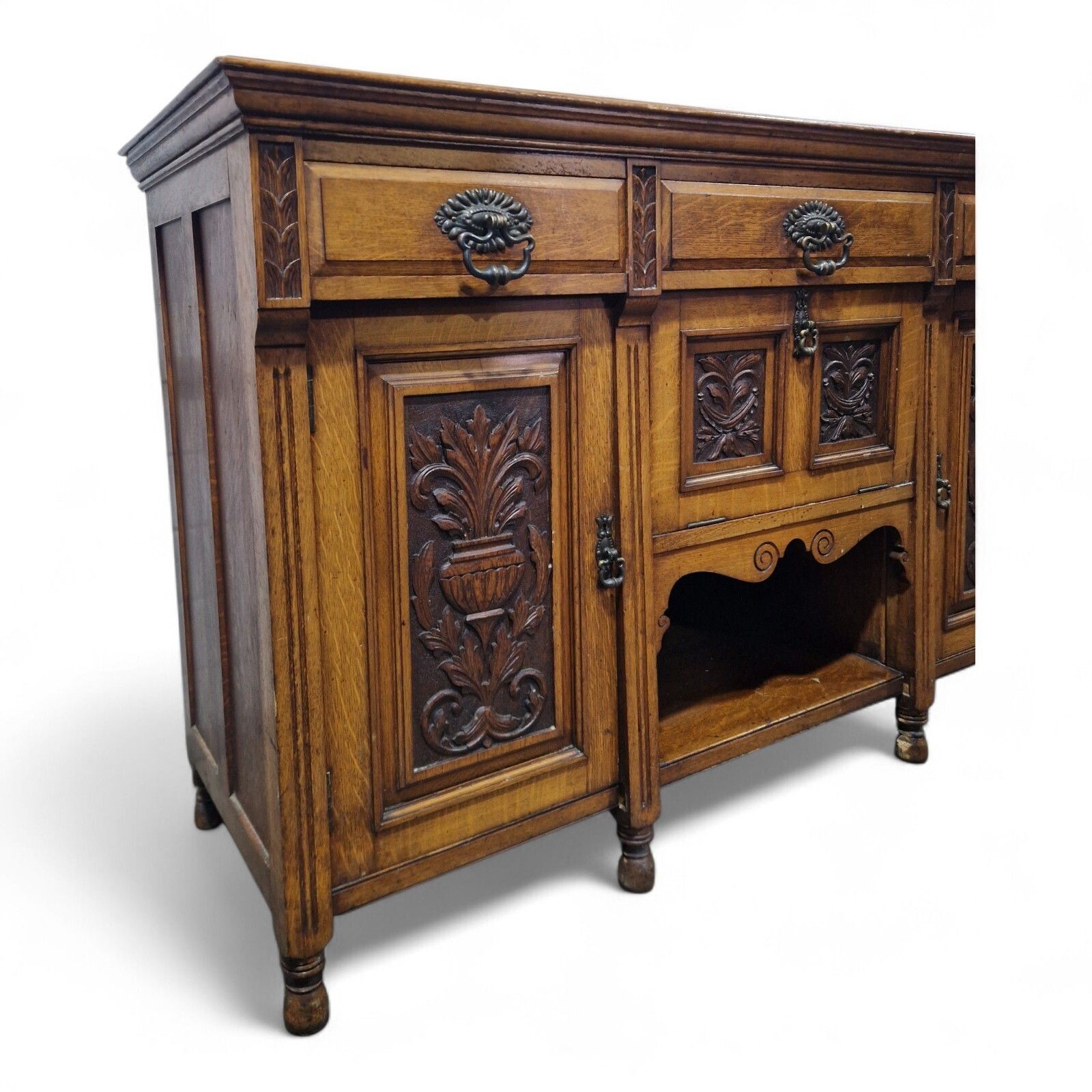 Victorian Oak Sideboard Carved Cabinet 3 Door 3 Drawer Ornate Side Cupboard photo Furniture