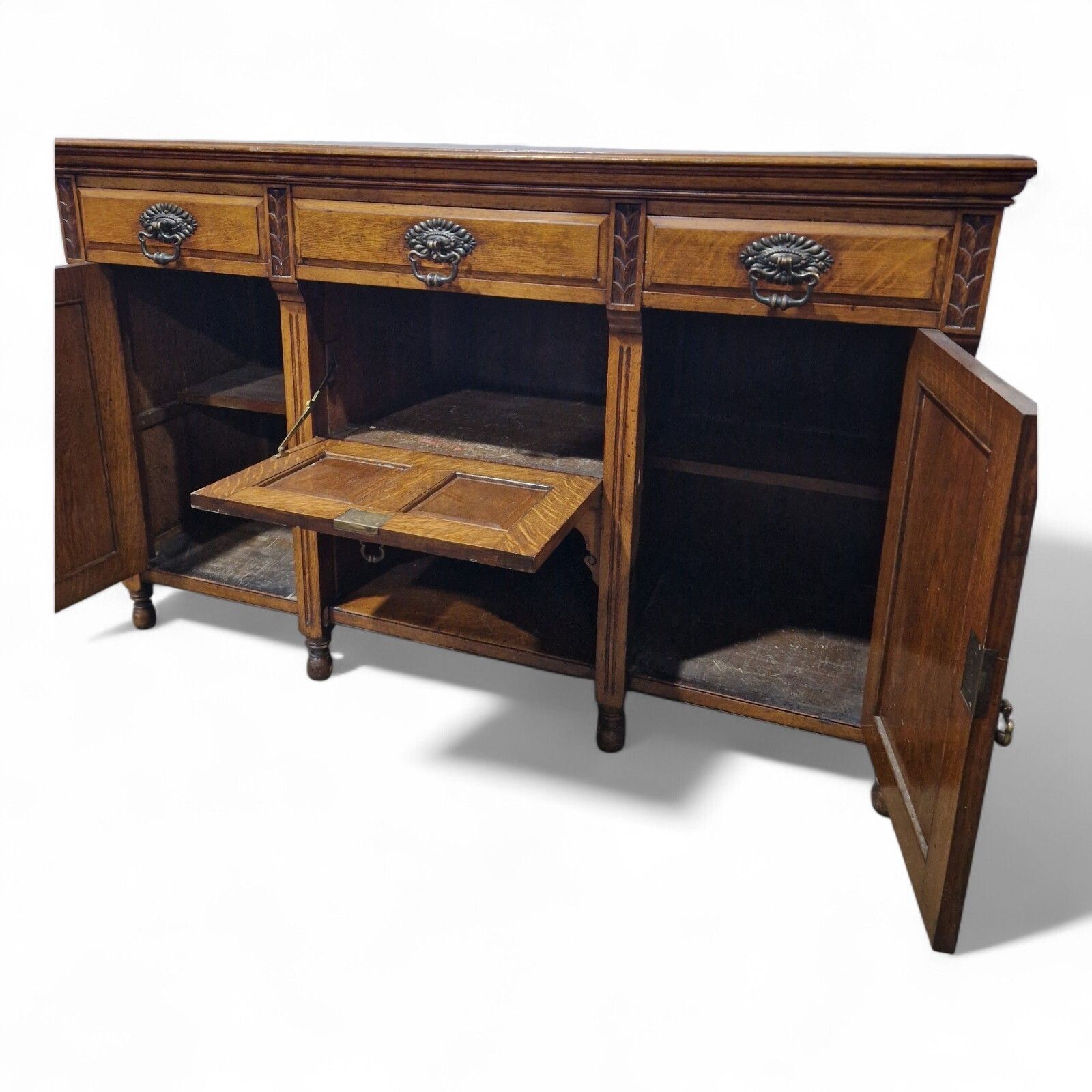 Victorian Oak Sideboard Carved Cabinet 3 Door 3 Drawer Ornate Side Cupboard photo vintage