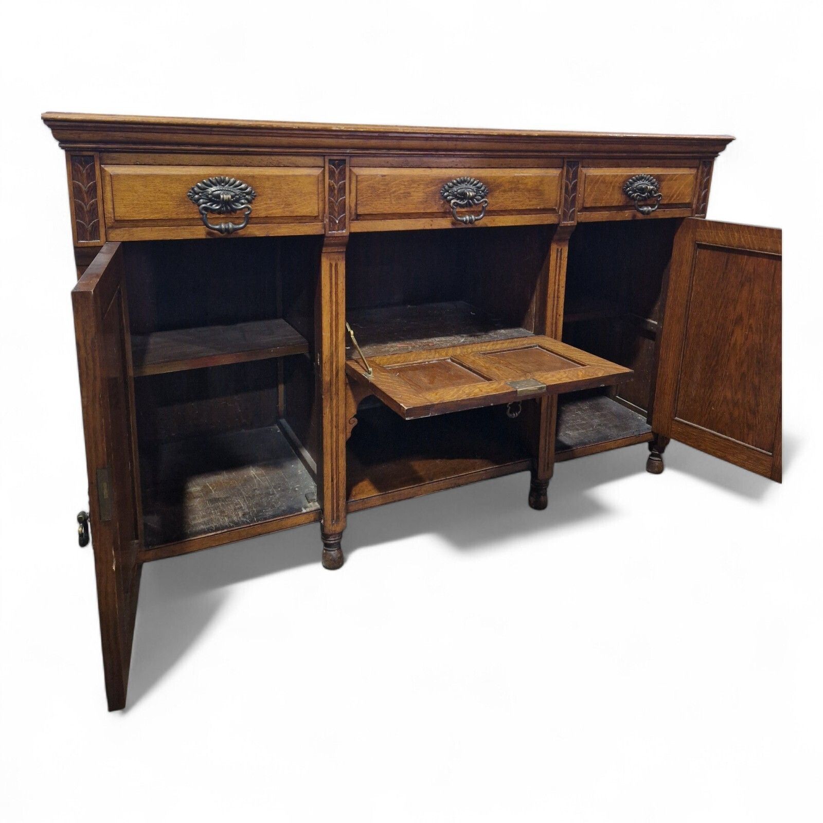 Furniture Victorian Oak Sideboard Carved Cabinet 3 Door 3 Drawer Ornate Side Cupboard photo