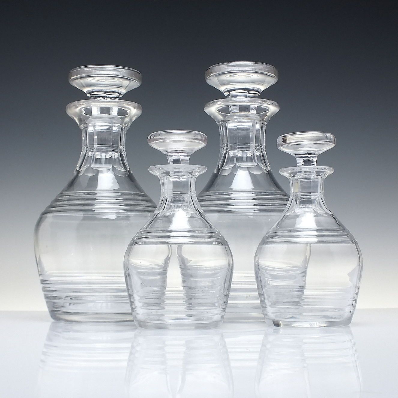 Four Antique Art Deco Stuart Crystal Wine & Spirit Glass Decanters C1920 30