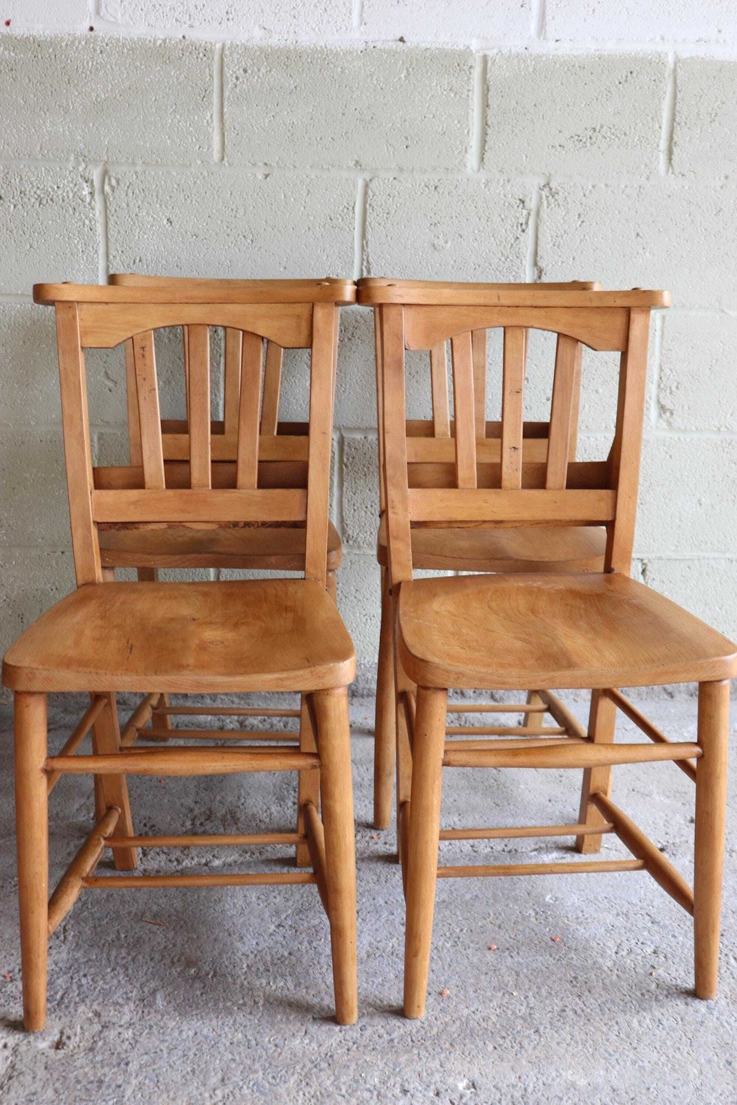 photo for sale Set Of Four Restored English Chapel Chairs With Hymn Book Holders