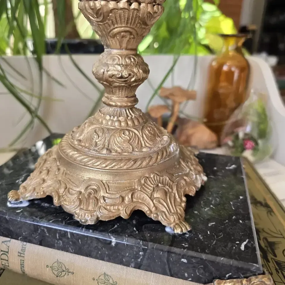 photo buy Antique French Table Lamp Spelter And Black Marble Base Urn Vase Ornate Gold