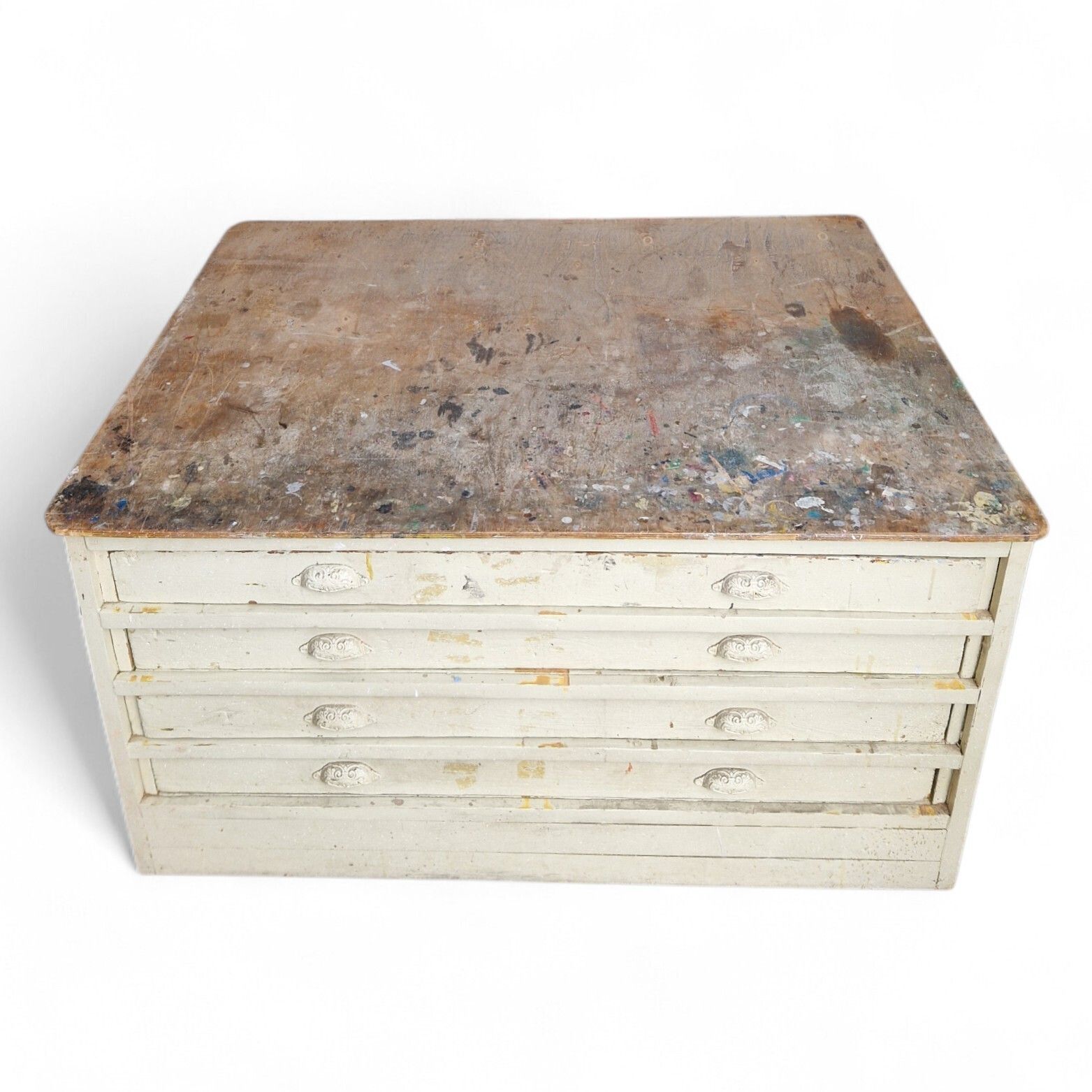 Antique Plan Chest Of 4 Drawers Artist Studio Paint Splatter Large Vintage photo furniture