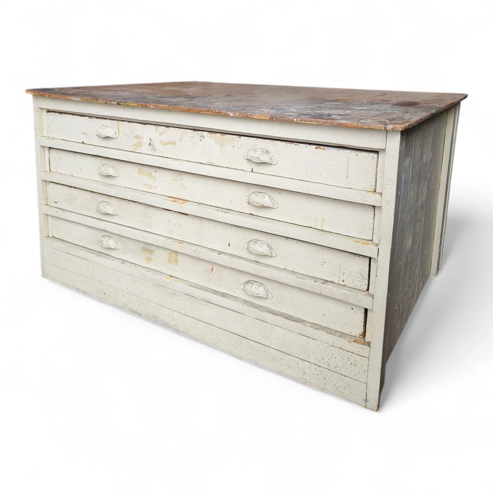 Antique Plan Chest Of 4 Drawers Artist Studio Paint Splatter Large Vintage photo for sale