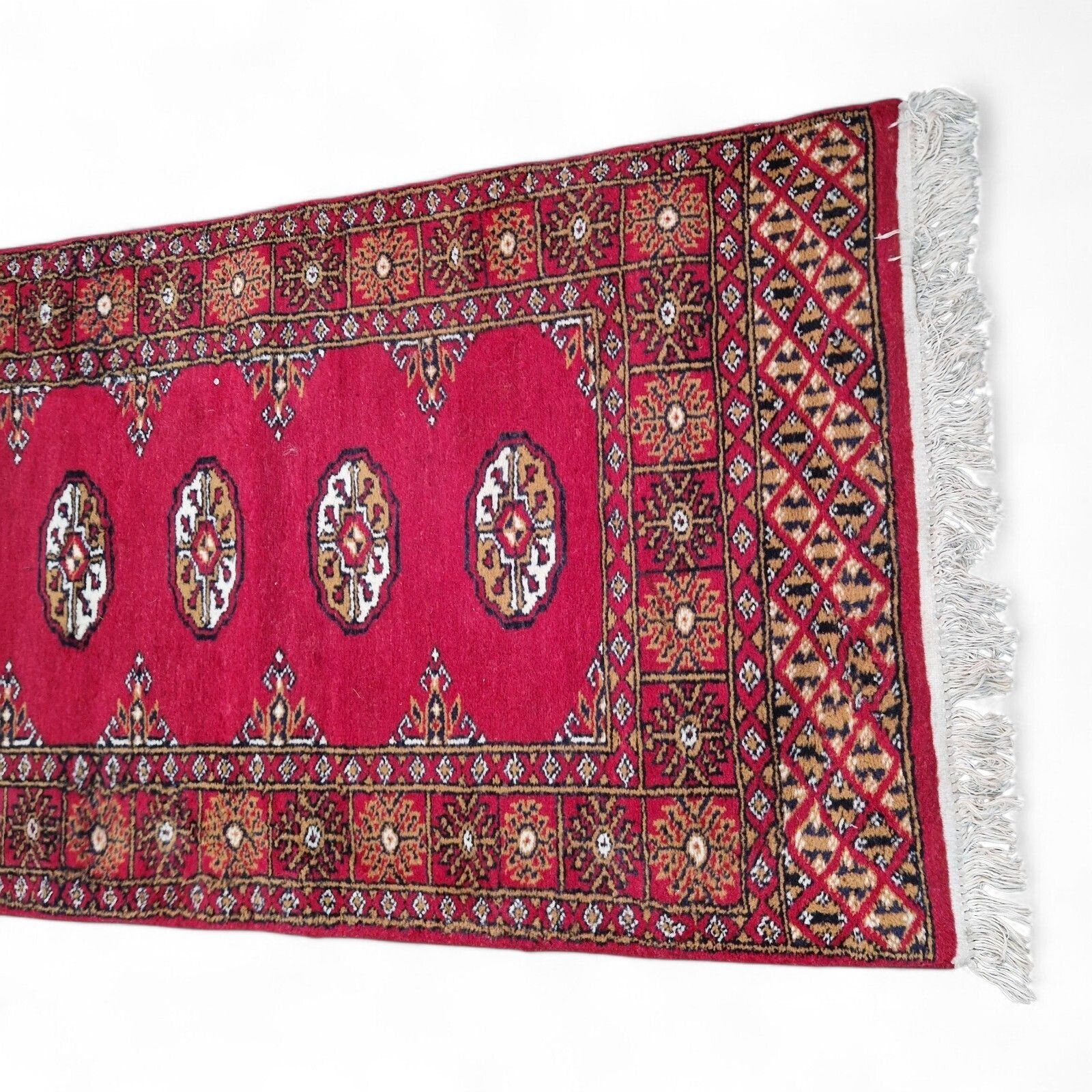 Traditional Long Carpet Runner Red Medallion Pattern Hallway Rug Fringed 251cm photo for sale