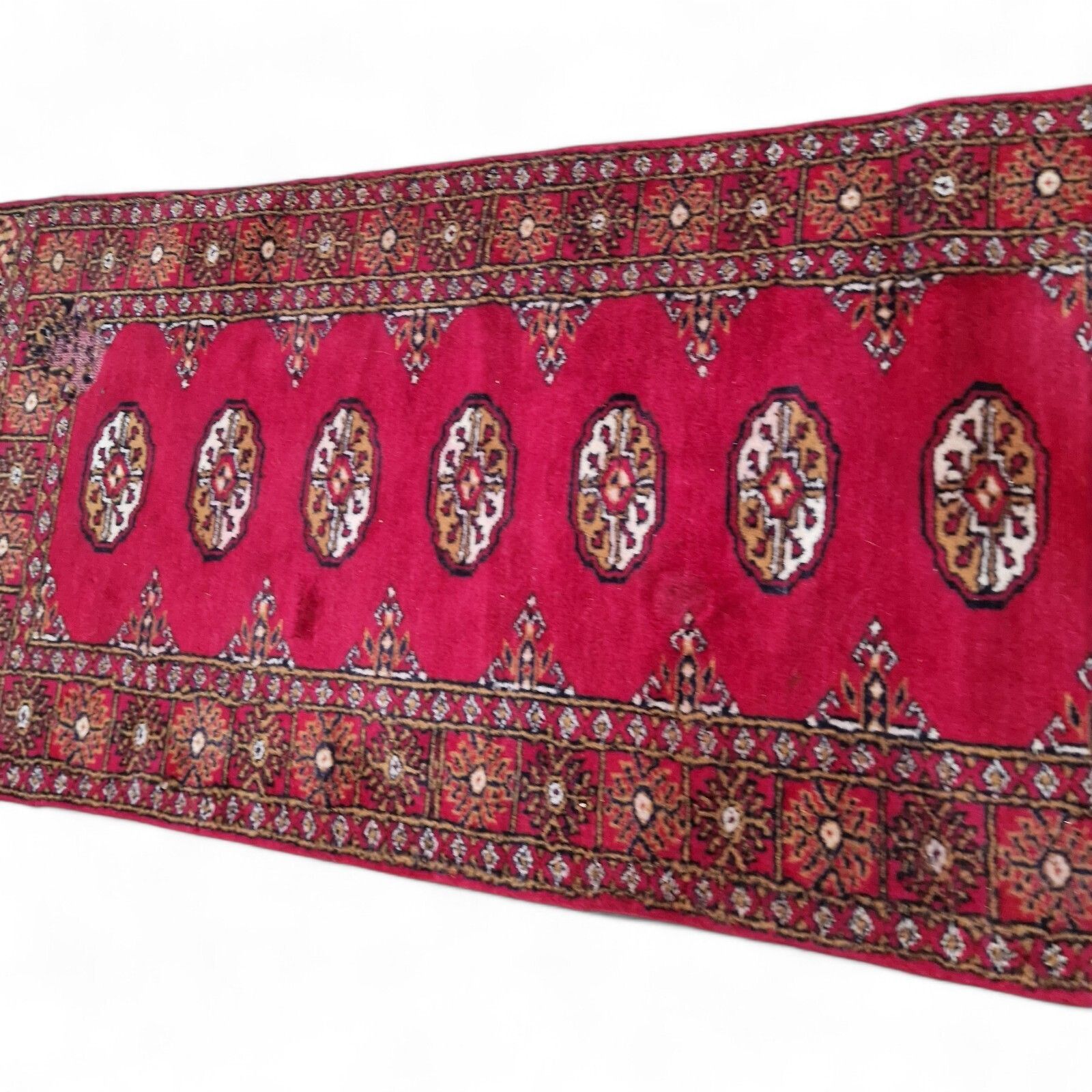 Traditional Long Carpet Runner Red Medallion Pattern Hallway Rug Fringed 251cm photo vinterior