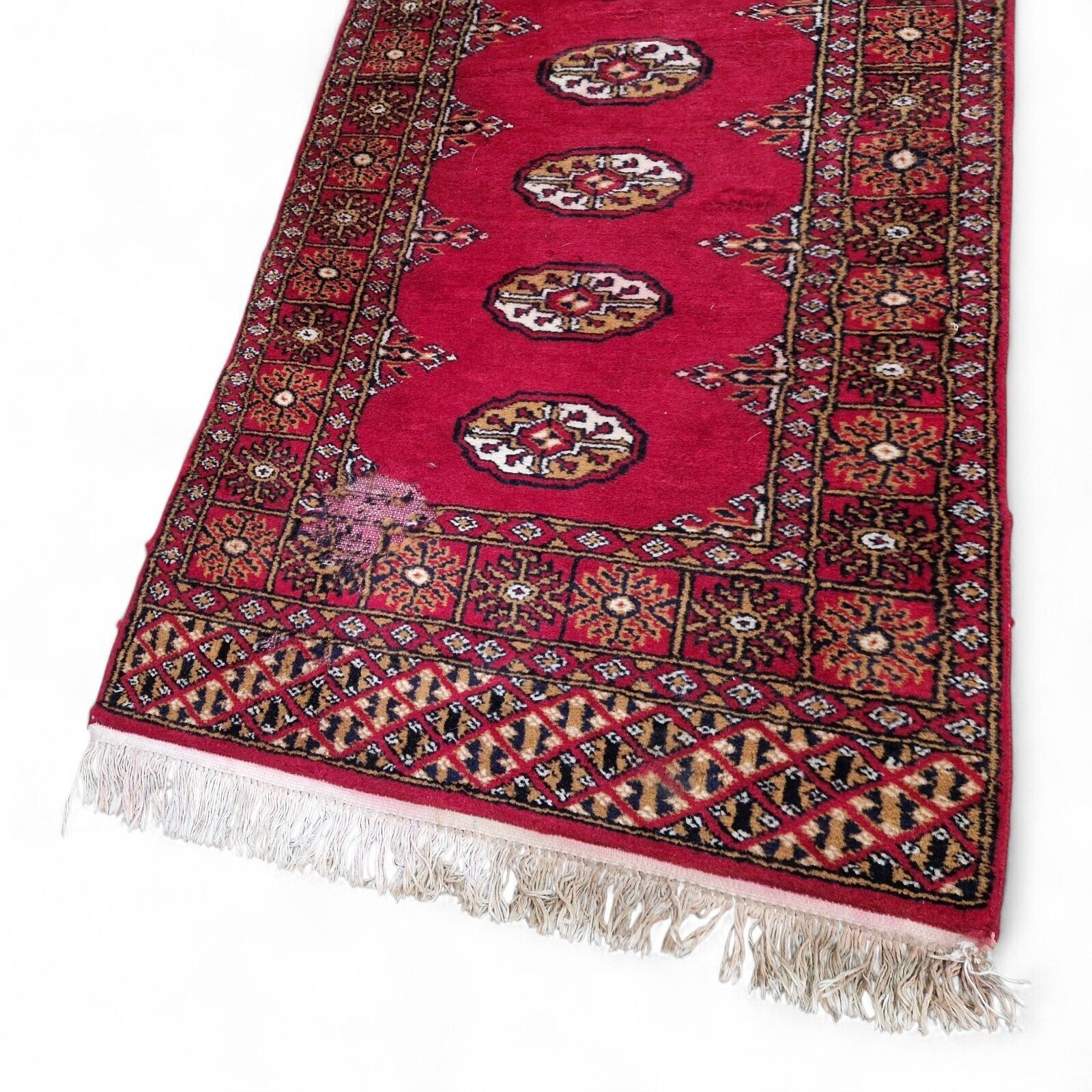 Traditional Long Carpet Runner Red Medallion Pattern Hallway Rug Fringed 251cm photo vintage