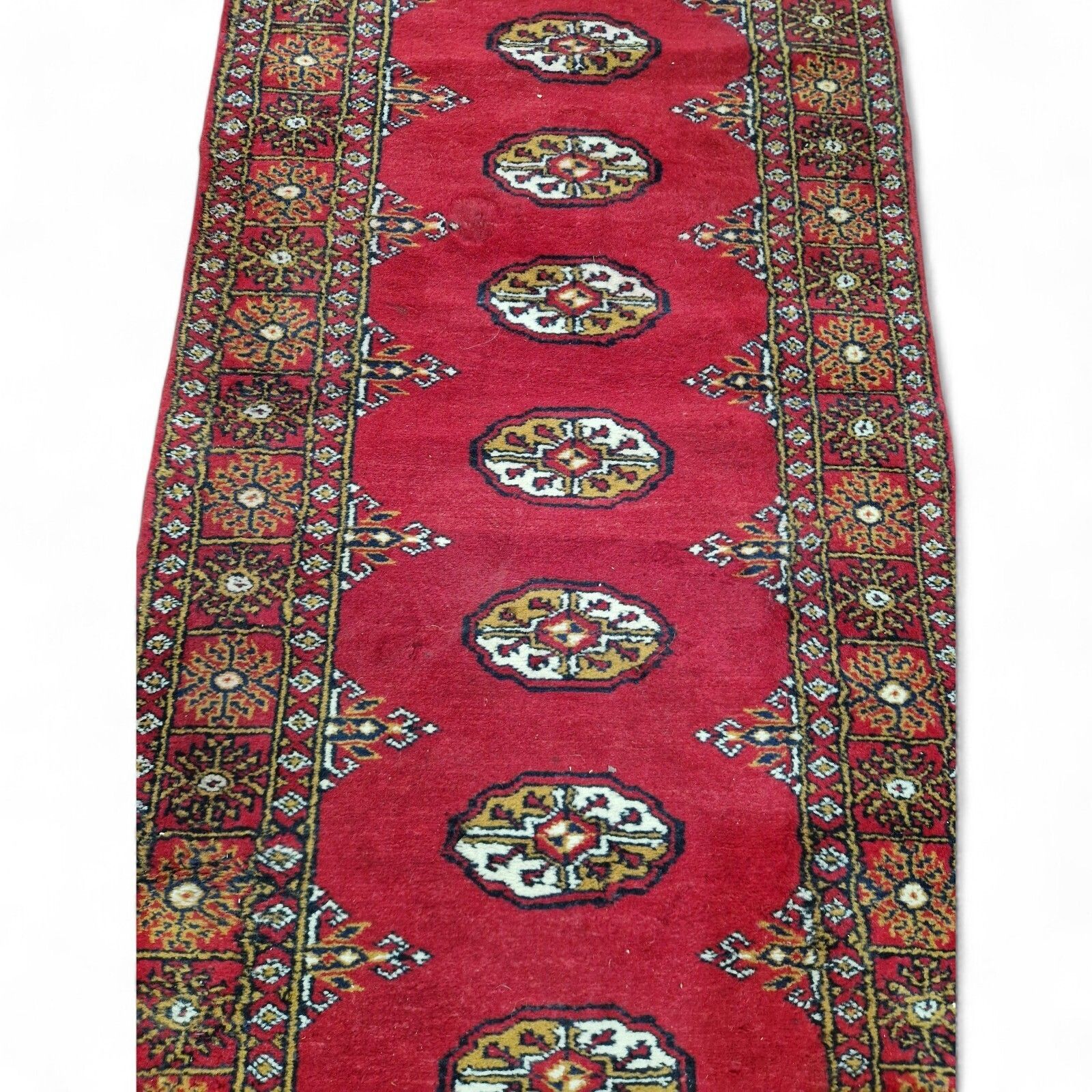 Textiles Traditional Long Carpet Runner Red Medallion Pattern Hallway Rug Fringed 251cm photo