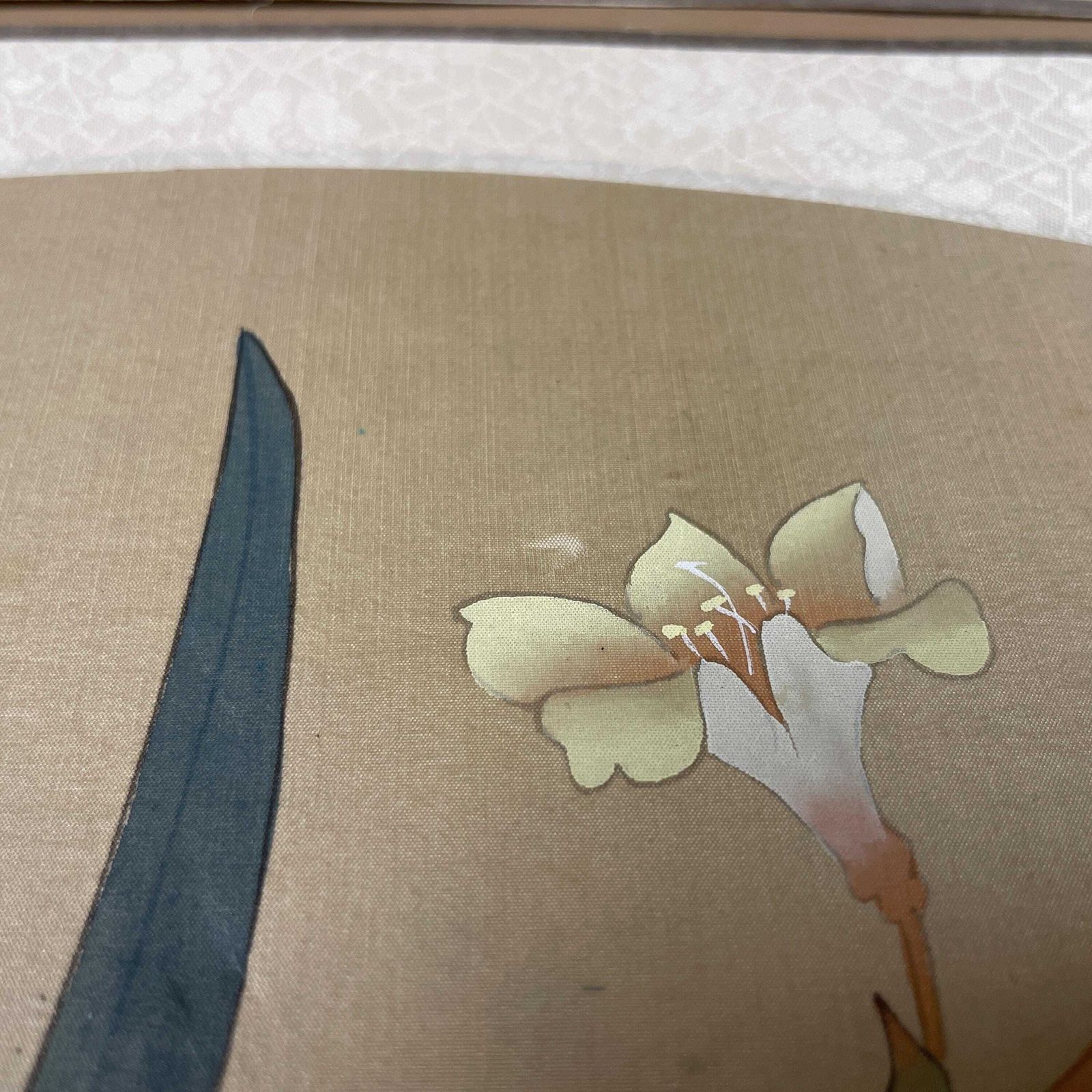 Oriental Silk Fan Art Pair Floral Bird Hand Painted Botanical Pictures Unframed Asian Blossom Set Of 2 Paintings photo Art