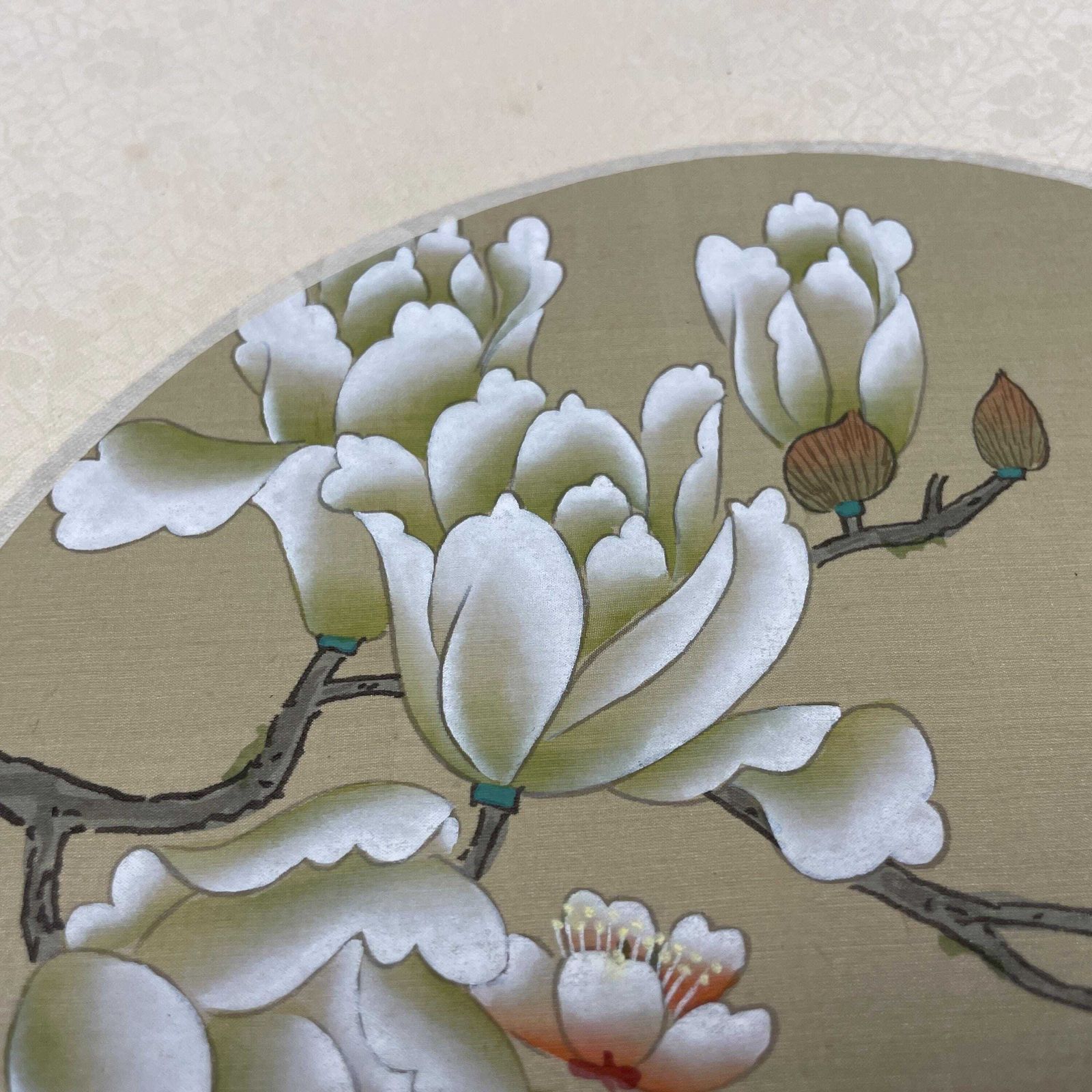 Trio Oriental Pictures Butterfly Floral Hand Painted Silk Botanical Unframed Asian Blossom Set Of 3 Paintings Mounted photo vinterior