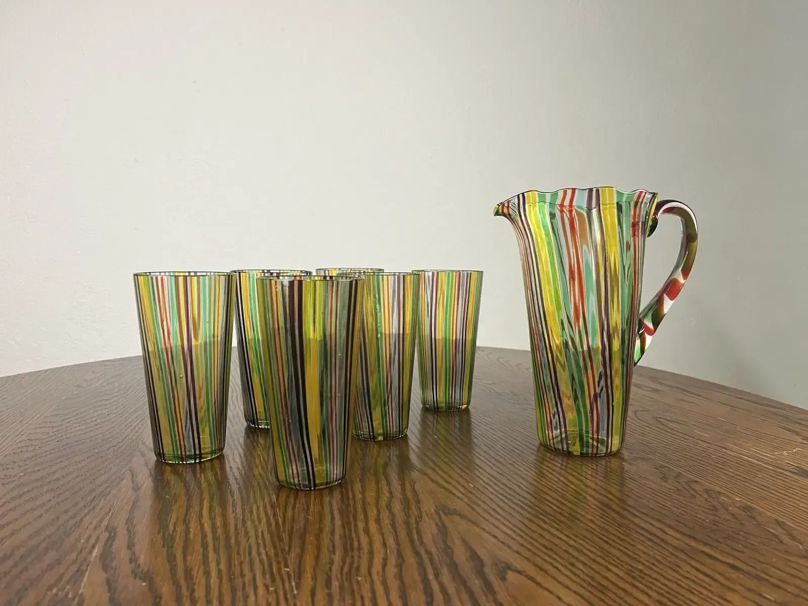 Set Of 6 Gio Ponti Venini Reed Carafe Glasses, 1950s Vintage Design photo for sale