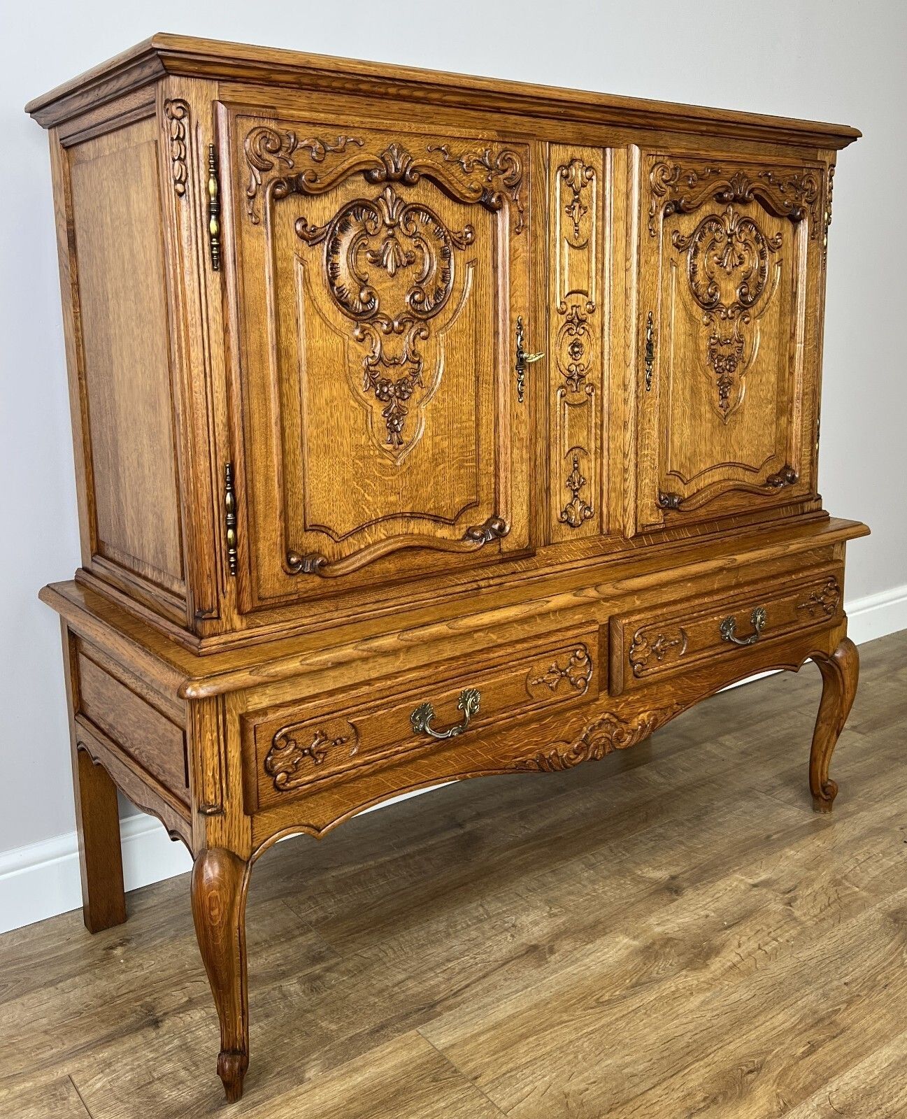 Cabinet Vintage French Louis XVI Style Oak Carved Sideboard Display photo for sale