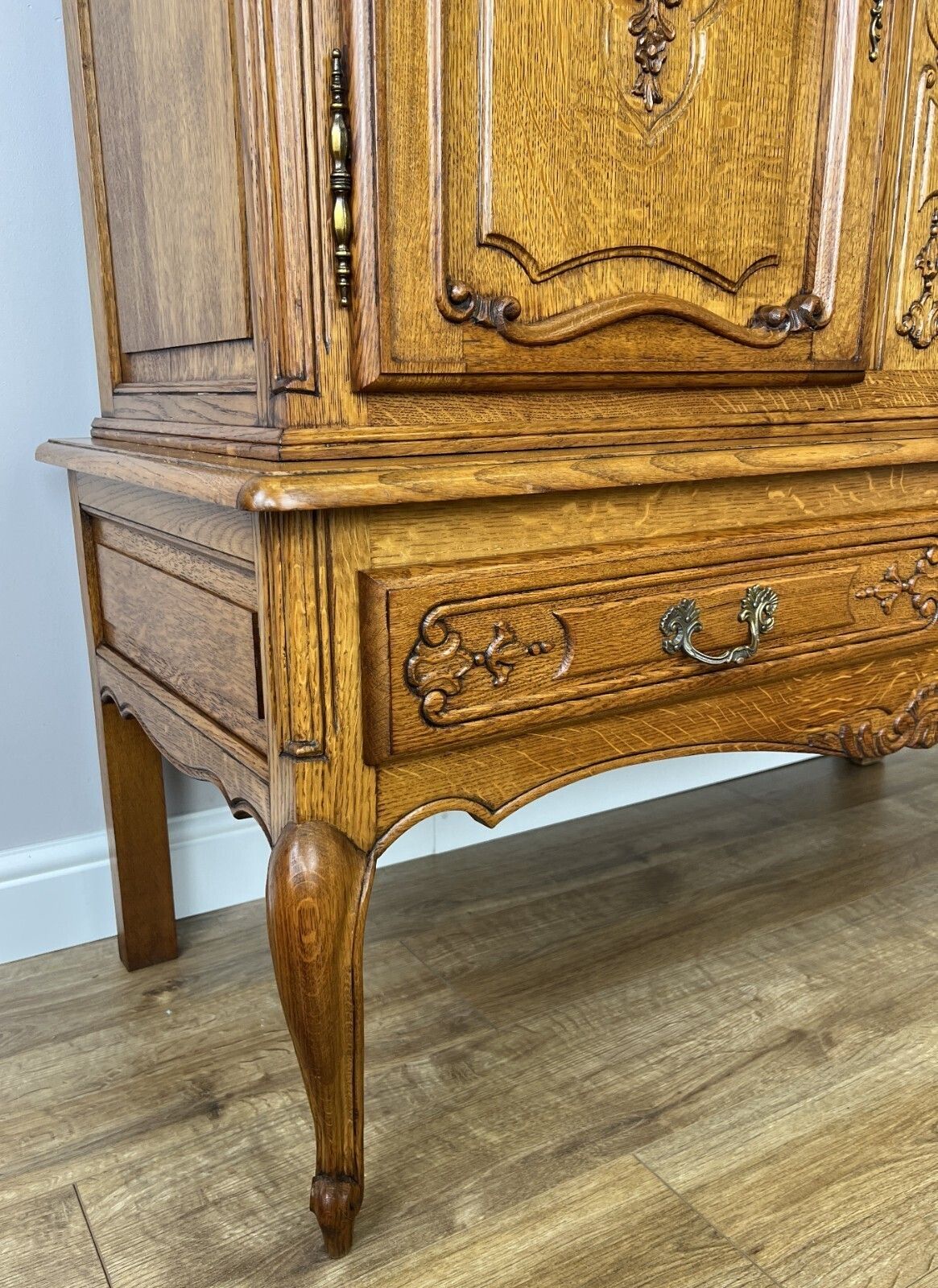 Cabinet Vintage French Louis XVI Style Oak Carved Sideboard Display photo vintage