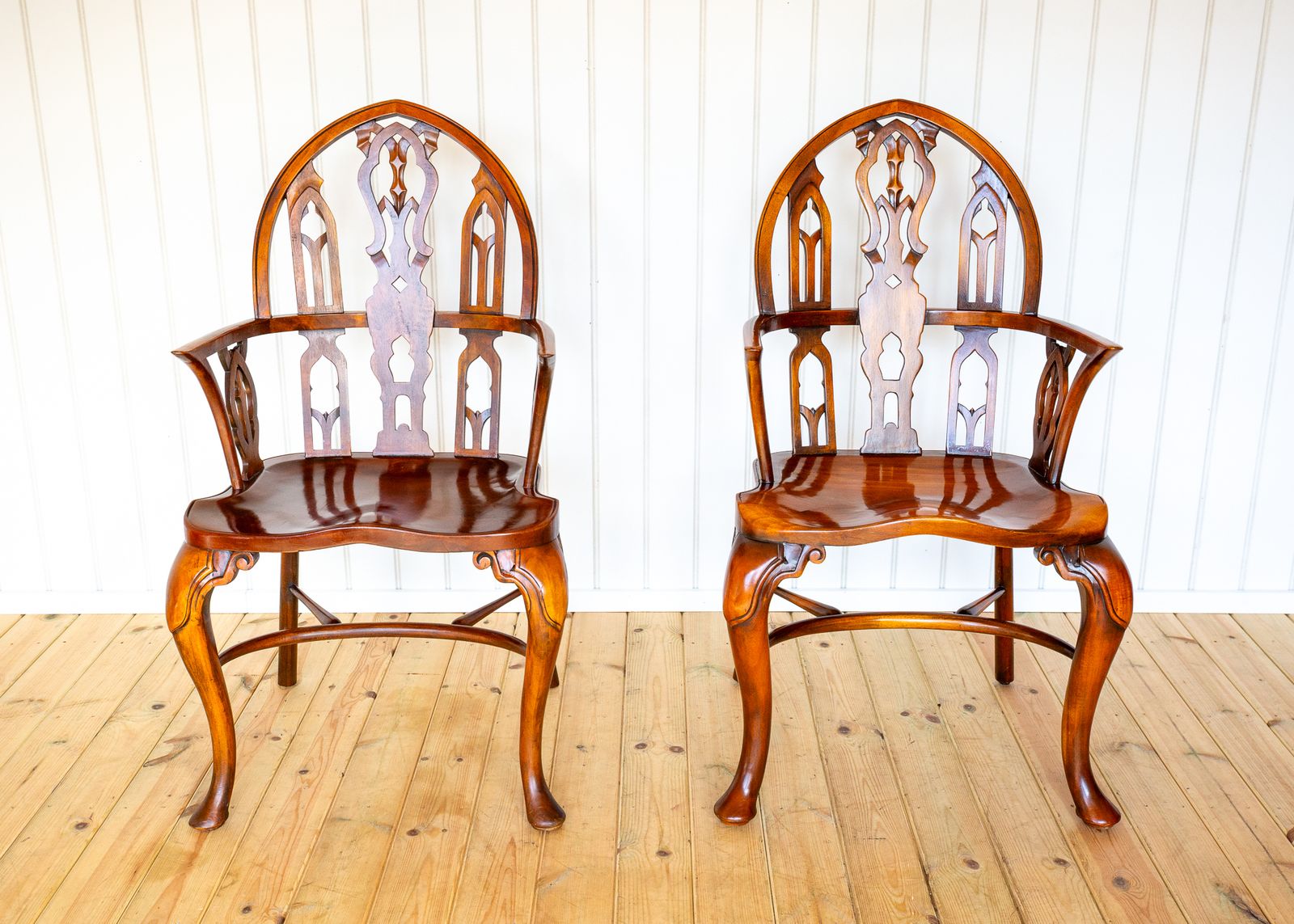 Pair Of Gothic Windsor Armchairs Steeple Back Strawberry Hill Thames Valley Gothi.C Revival Carved Theodore Alexander Fine Country House photo 4750.0