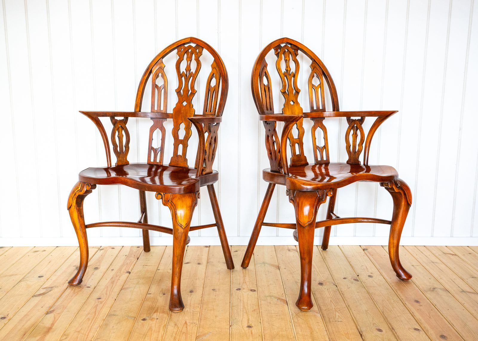 Pair Of Gothic Windsor Armchairs Steeple Back Strawberry Hill Thames Valley Gothi.C Revival Carved Theodore Alexander Fine Country House photo buy