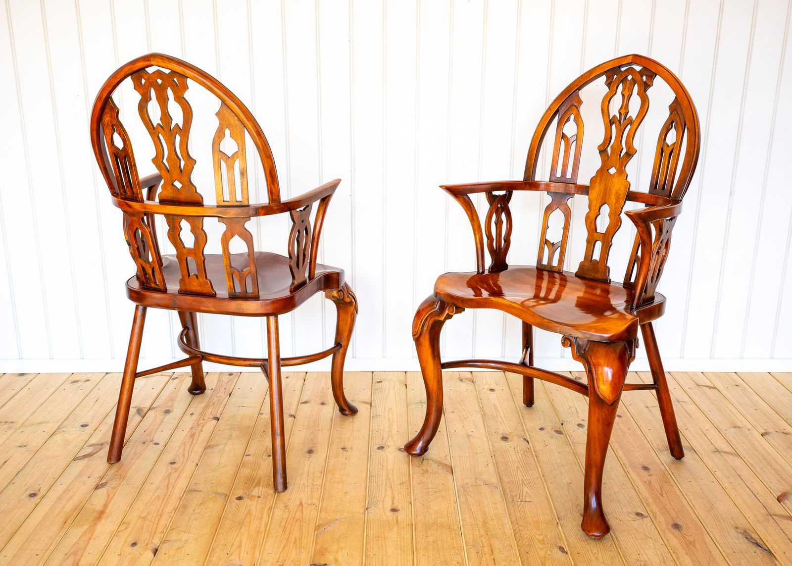 Pair Of Gothic Windsor Armchairs Steeple Back Strawberry Hill Thames Valley Gothi.C Revival Carved Theodore Alexander Fine Country House photo furniture