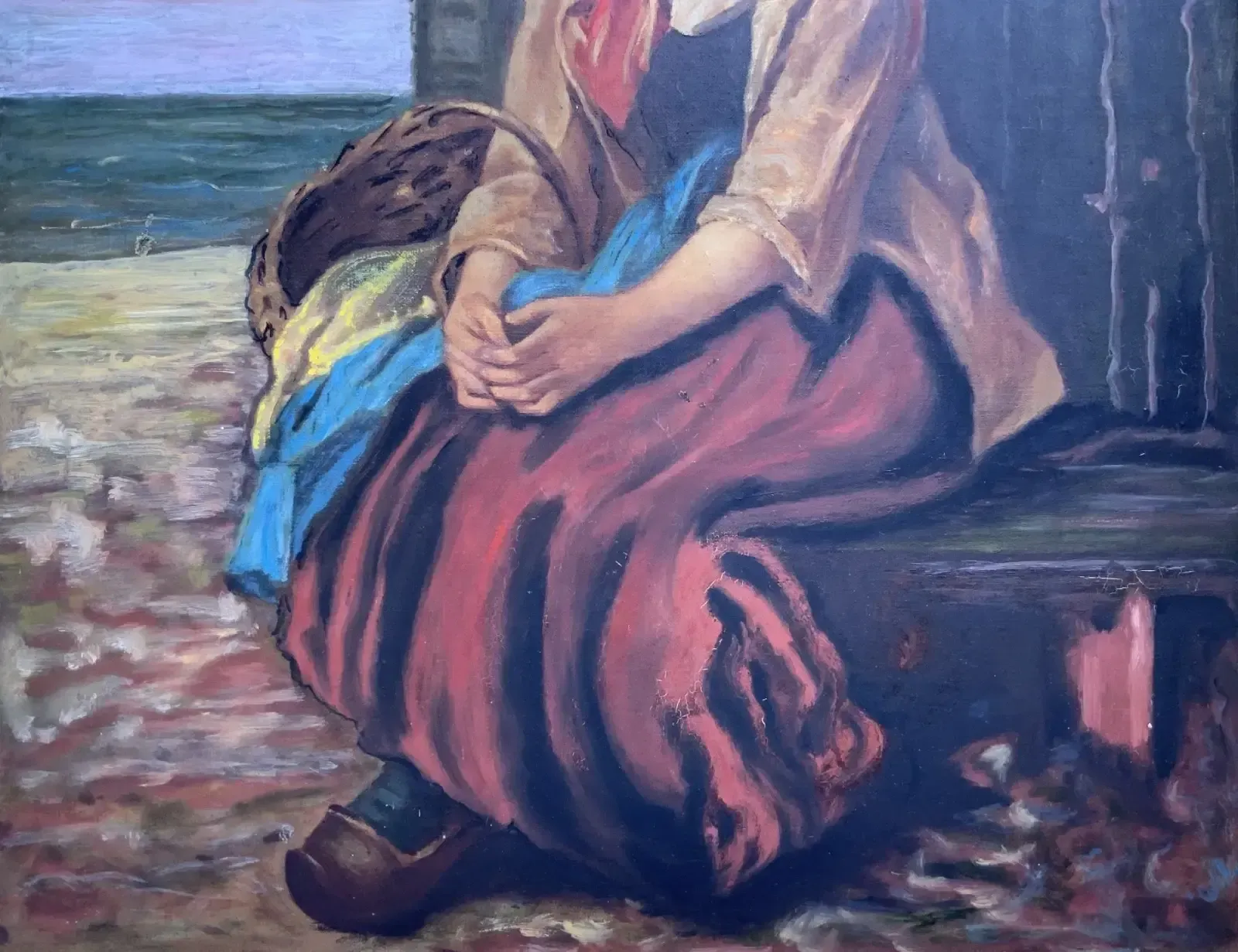 Original Antique Portrait Oil Painting Of A Dutch Fisher Girl 19th Century photo vinterior