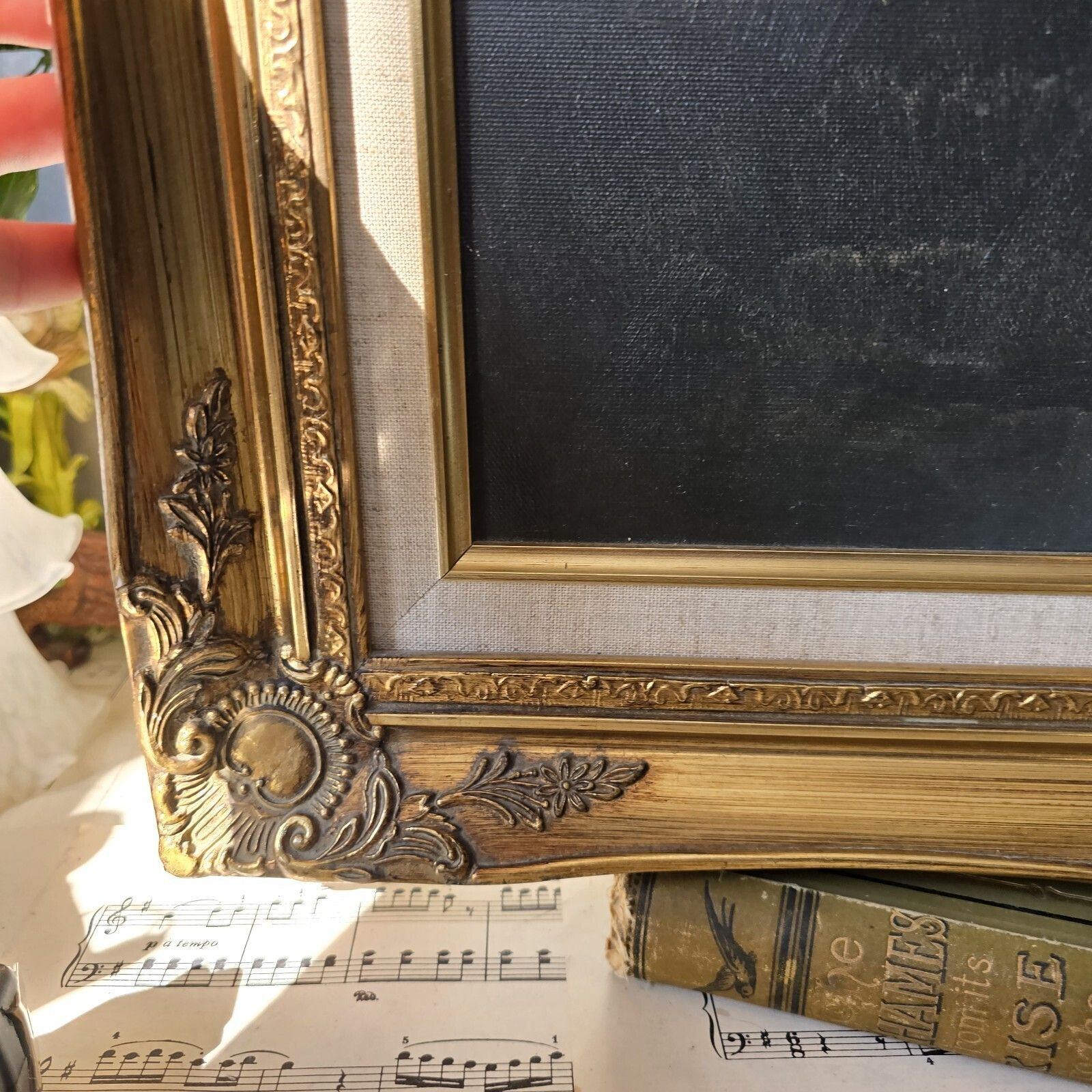 75.0 Vintage Oil Painting Flowers In Vase Still Life Framed Golden Gilt 54 X 63 Cm photo