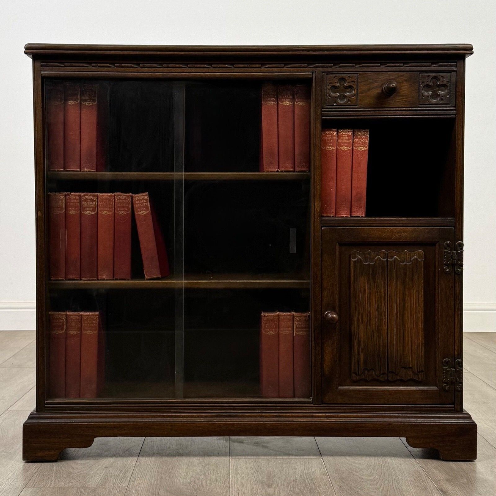 Antique 20th Century Small Linenfold Bookcase In Oak ( Af 5473 )