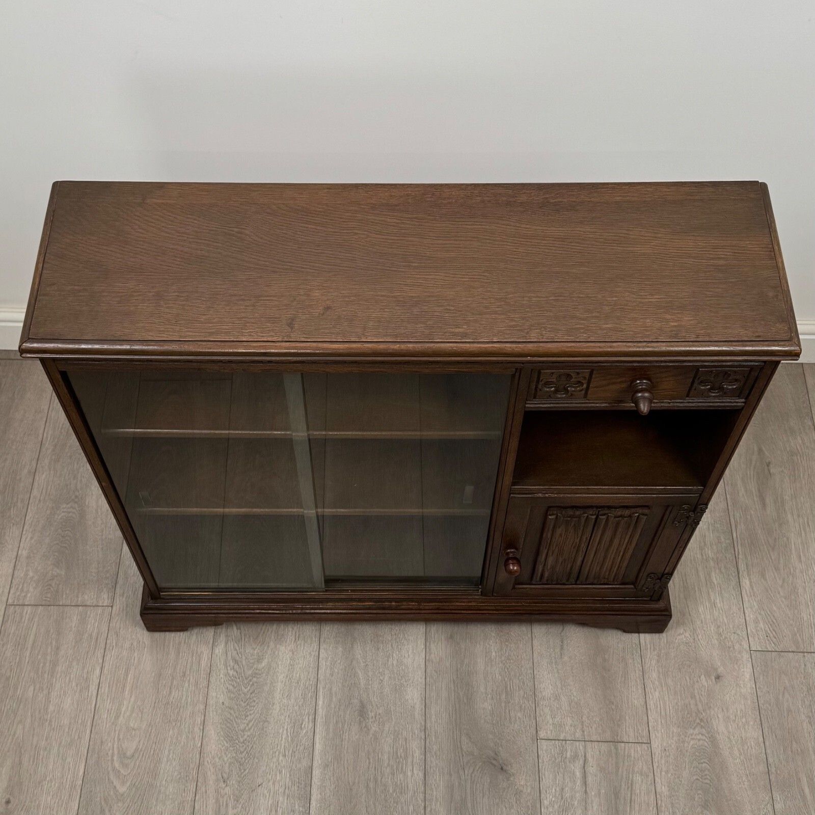 Furniture Antique 20th Century Small Linenfold Bookcase In Oak ( Af 5473 ) photo