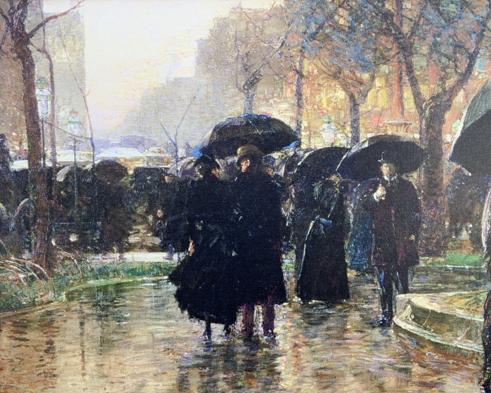 Large Impressionist Parisian City Print On Canvas Picture Decorative Gilt Frame photo vintage