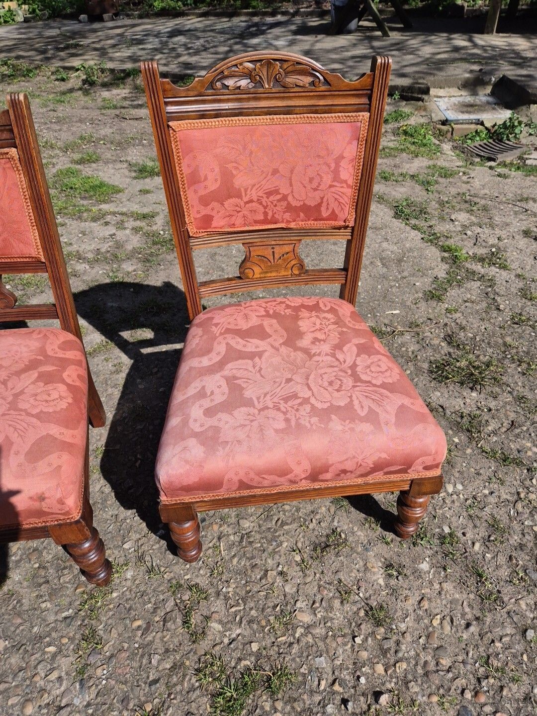 Pair Of Antique Walnut Low Side/Bedroom Chairs photo for sale