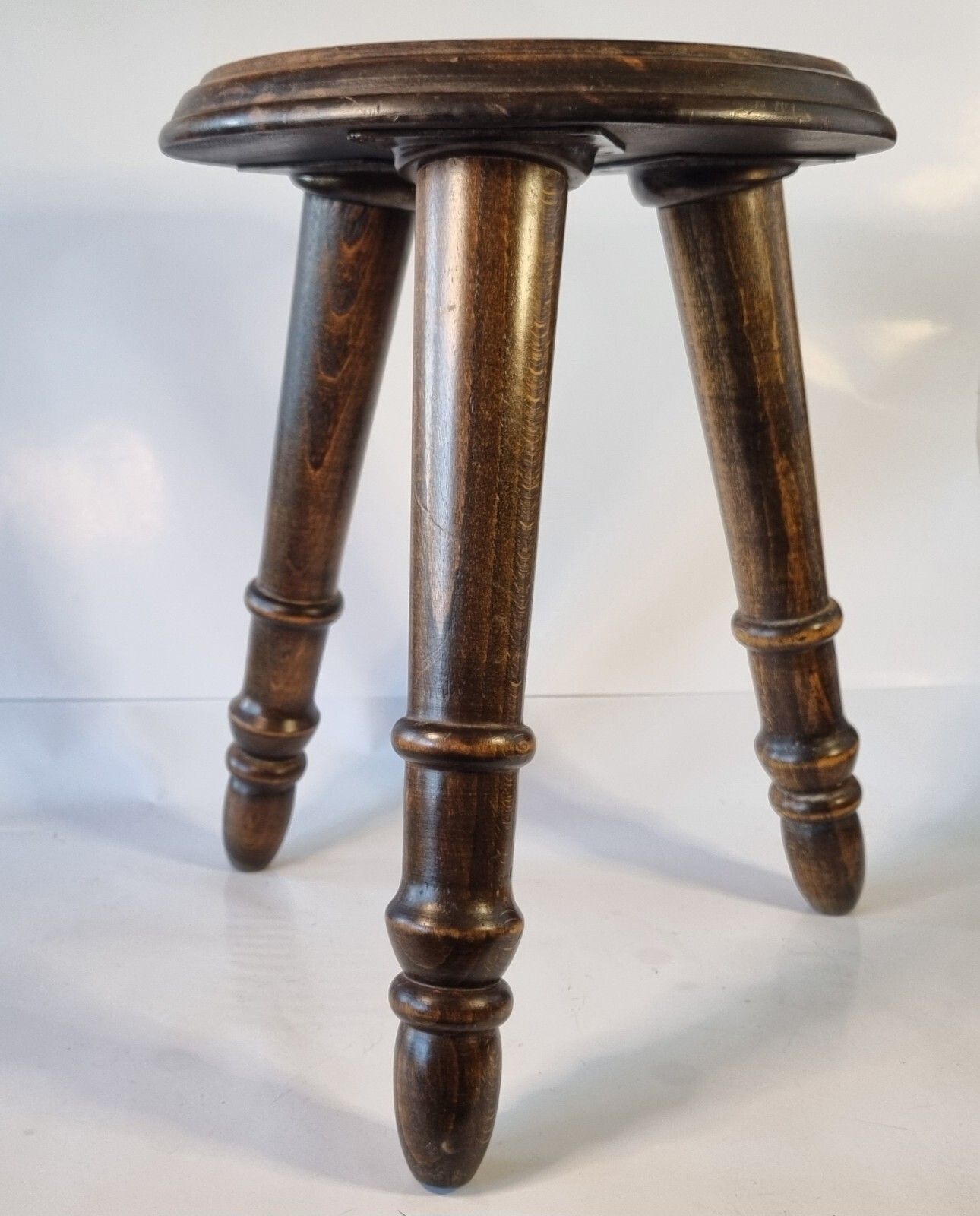 photo furniture Vintage French Oak Bulls Eye Round Rustic Milking Stool Plant Stand