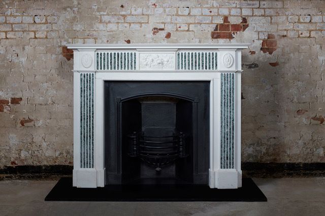 1920s Copy Of A Regency Marble Fireplace With Green Verdi Inlay