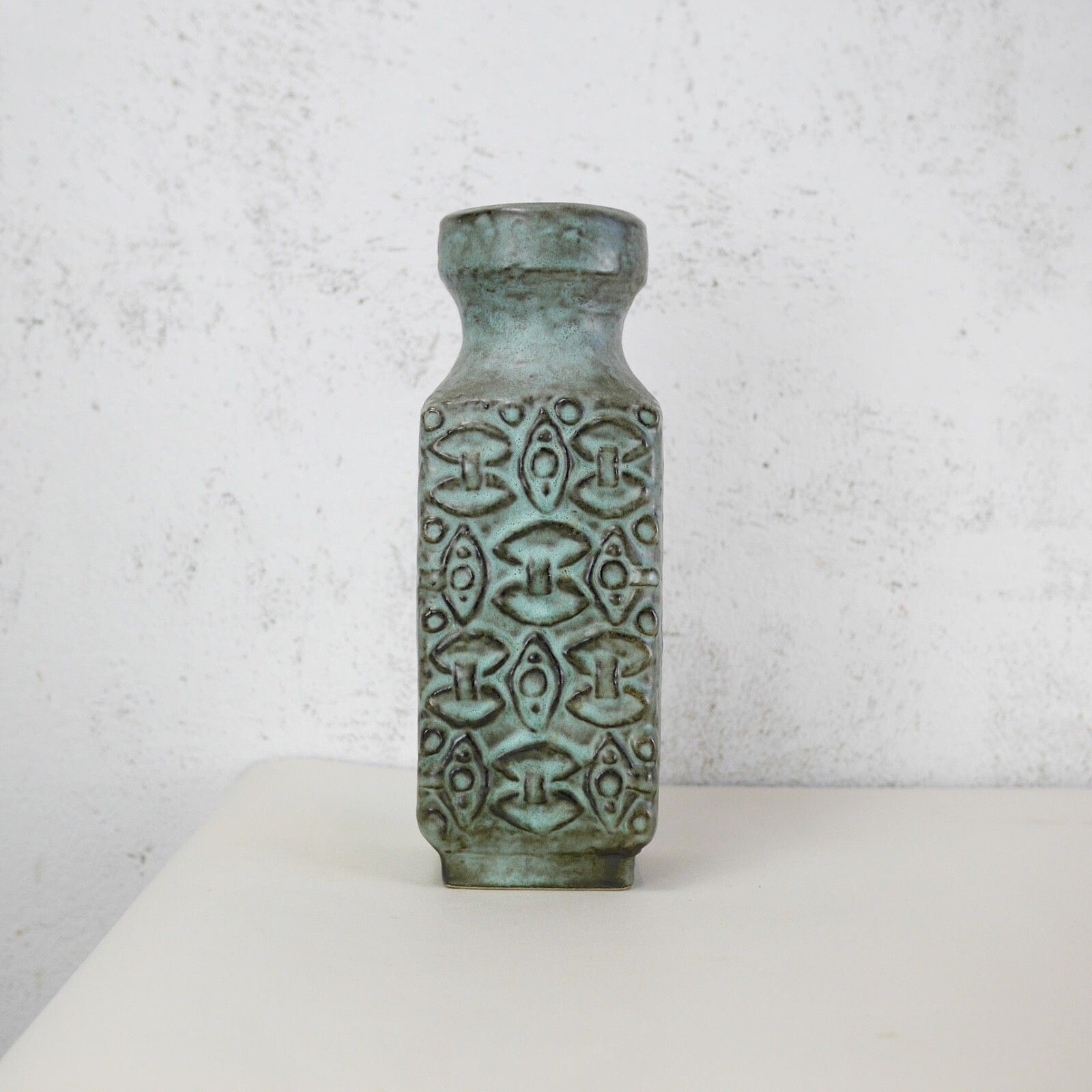 Vintage West German Mid Century Fat Lava Blues Greens Bay Vase #103151