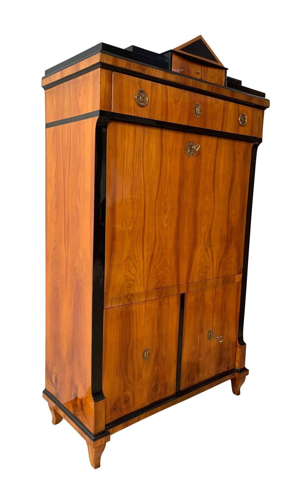 Biedermeier Secretaire, Cherry Veneer, Ebonized, Brass, South Germany Circa 1820 photo furniture