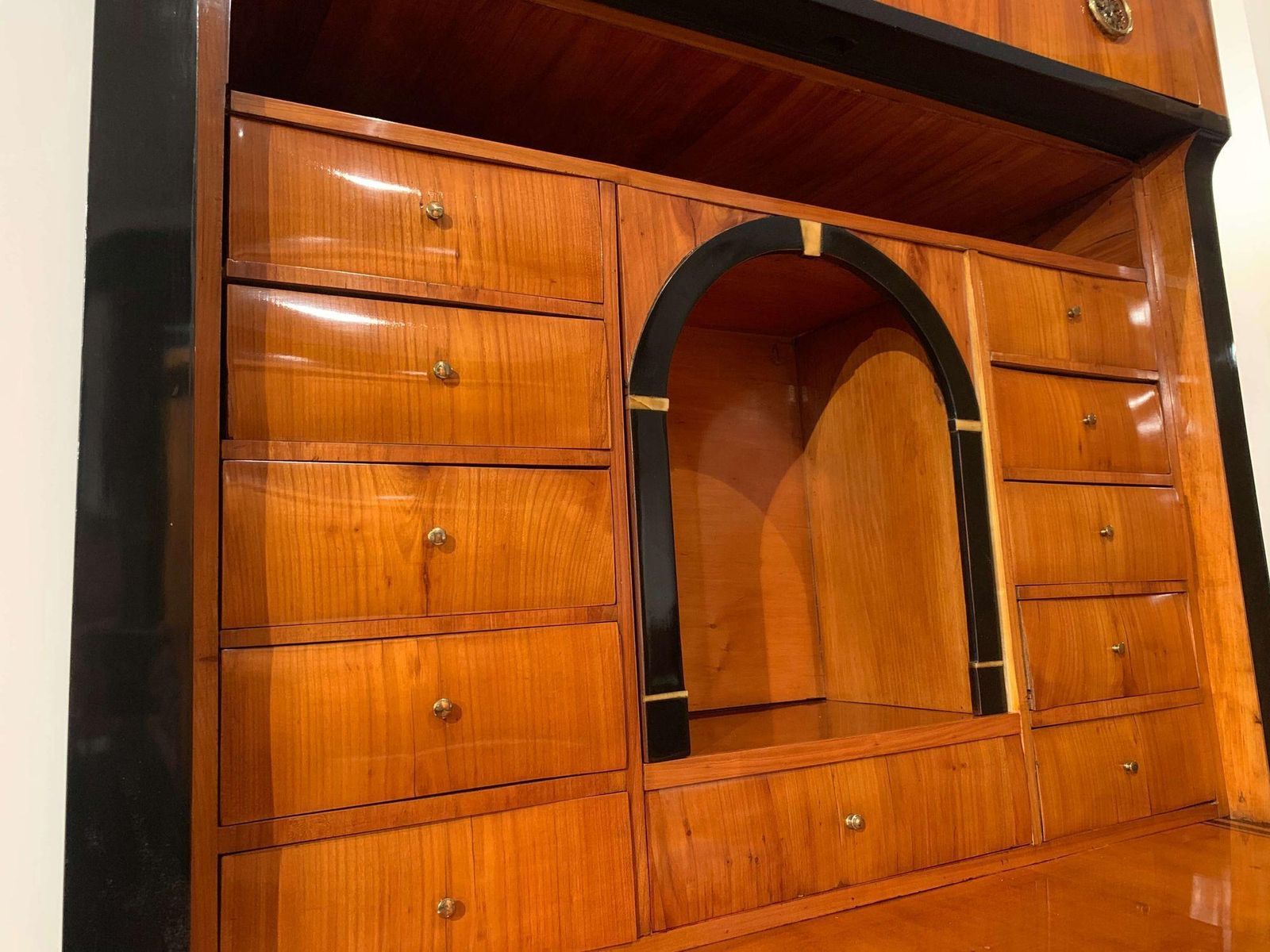 11108.0 Biedermeier Secretaire, Cherry Veneer, Ebonized, Brass, South Germany Circa 1820 photo