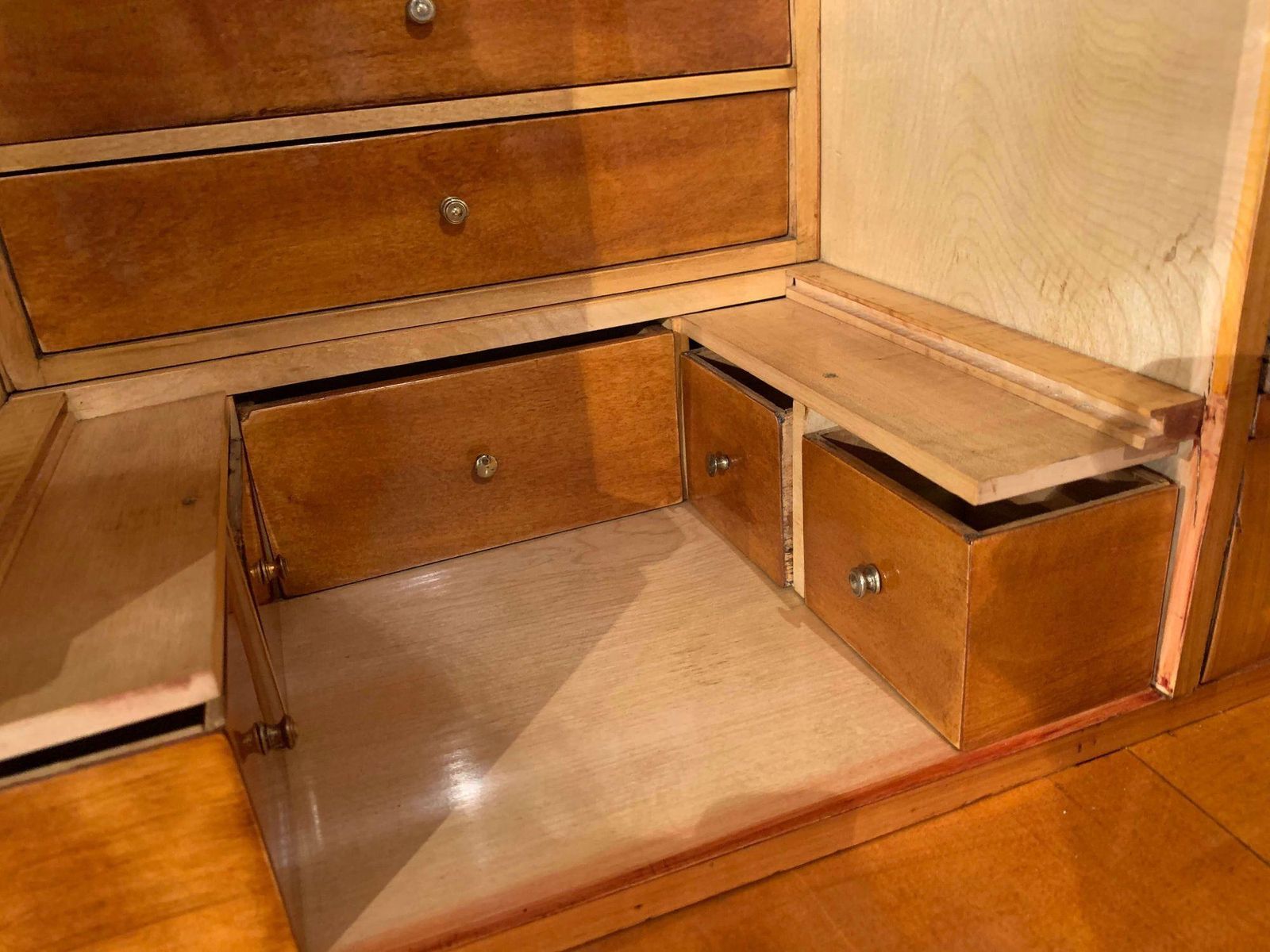photo buy Biedermeier Secretaire, Cherry Veneer, Ebonized, Brass, South Germany Circa 1820