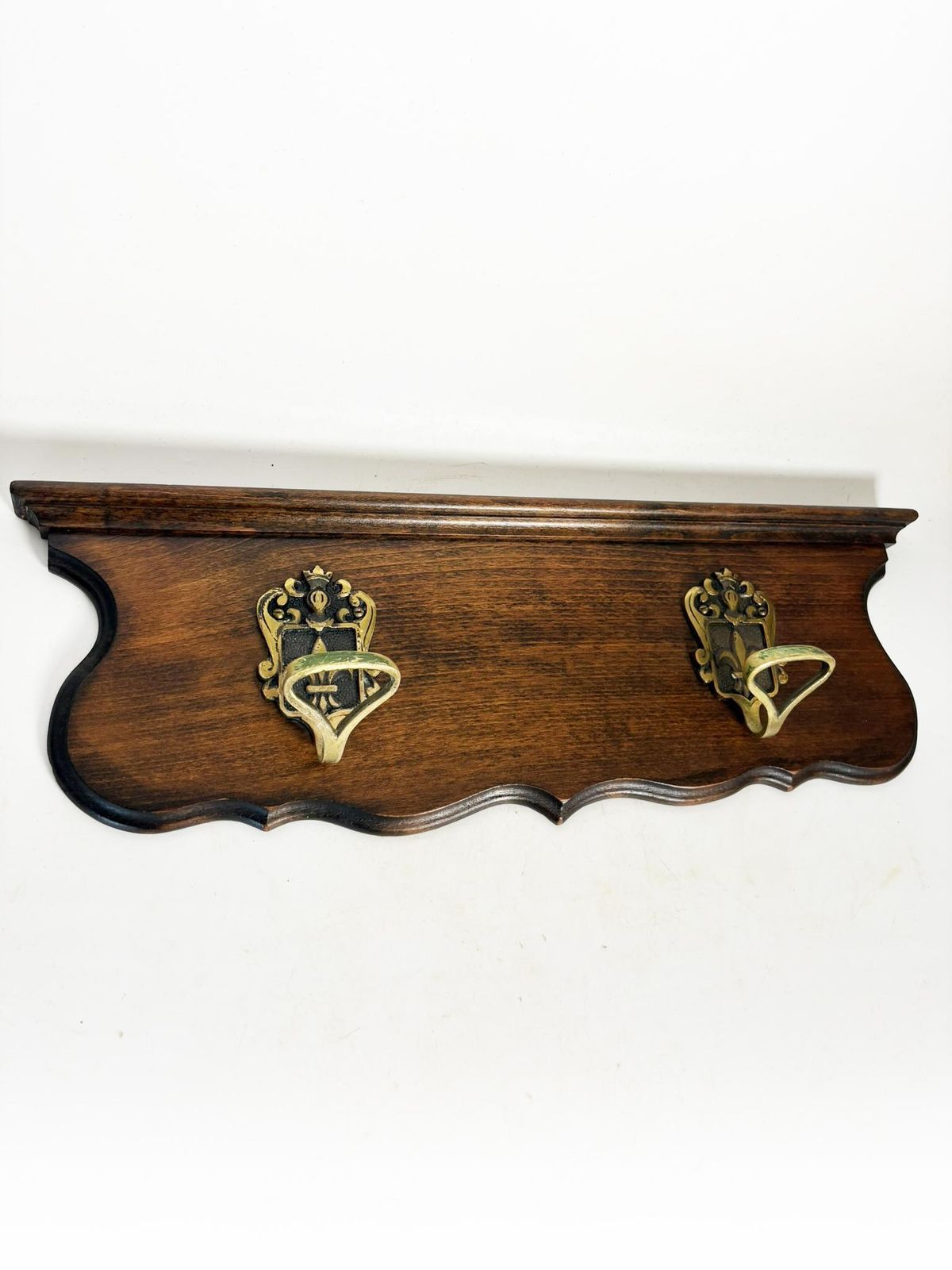 Wooden And Brass Coat Rack, France, 1950 photo Furniture