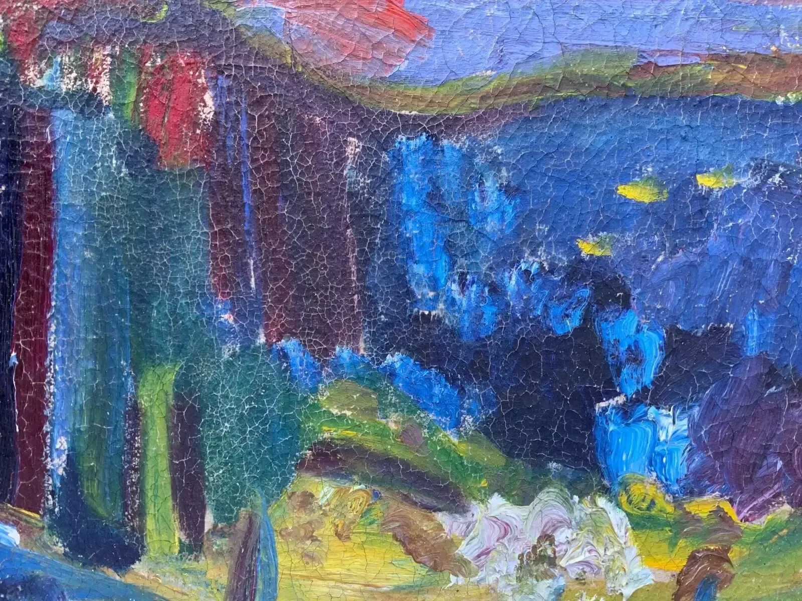 Modernist Vintage Oil Painting Landscape In Blue Signed By Wage Engstrom 1960s photo buy