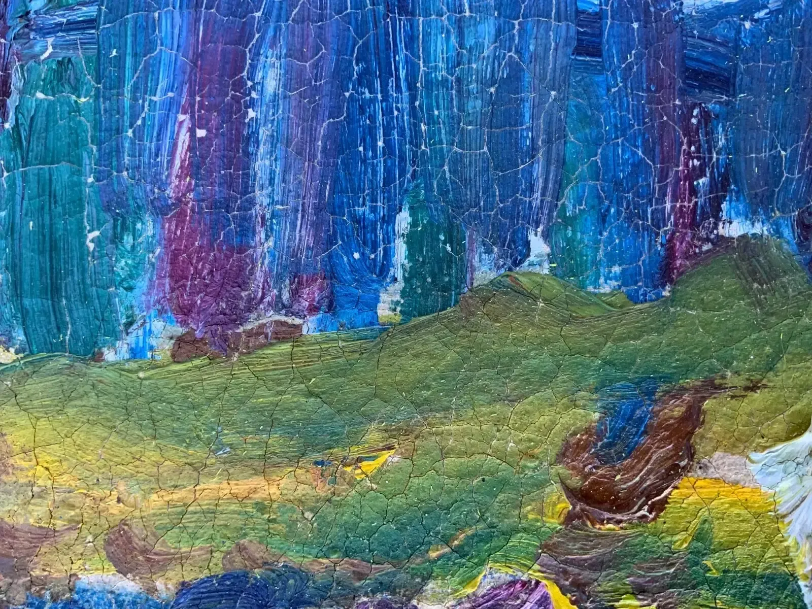 Art Modernist Vintage Oil Painting Landscape In Blue Signed By Wage Engstrom 1960s photo