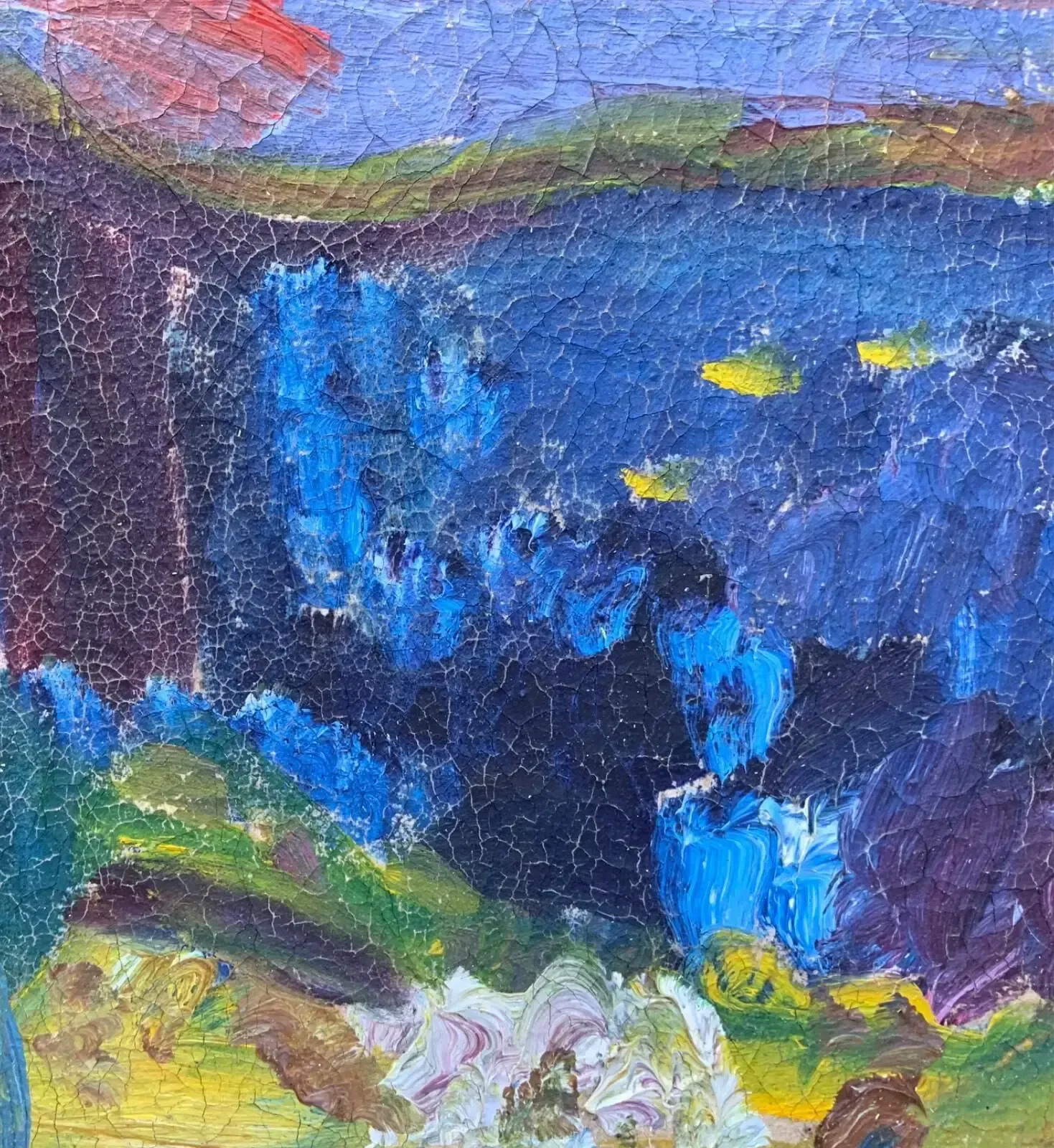 250.0 Modernist Vintage Oil Painting Landscape In Blue Signed By Wage Engstrom 1960s photo