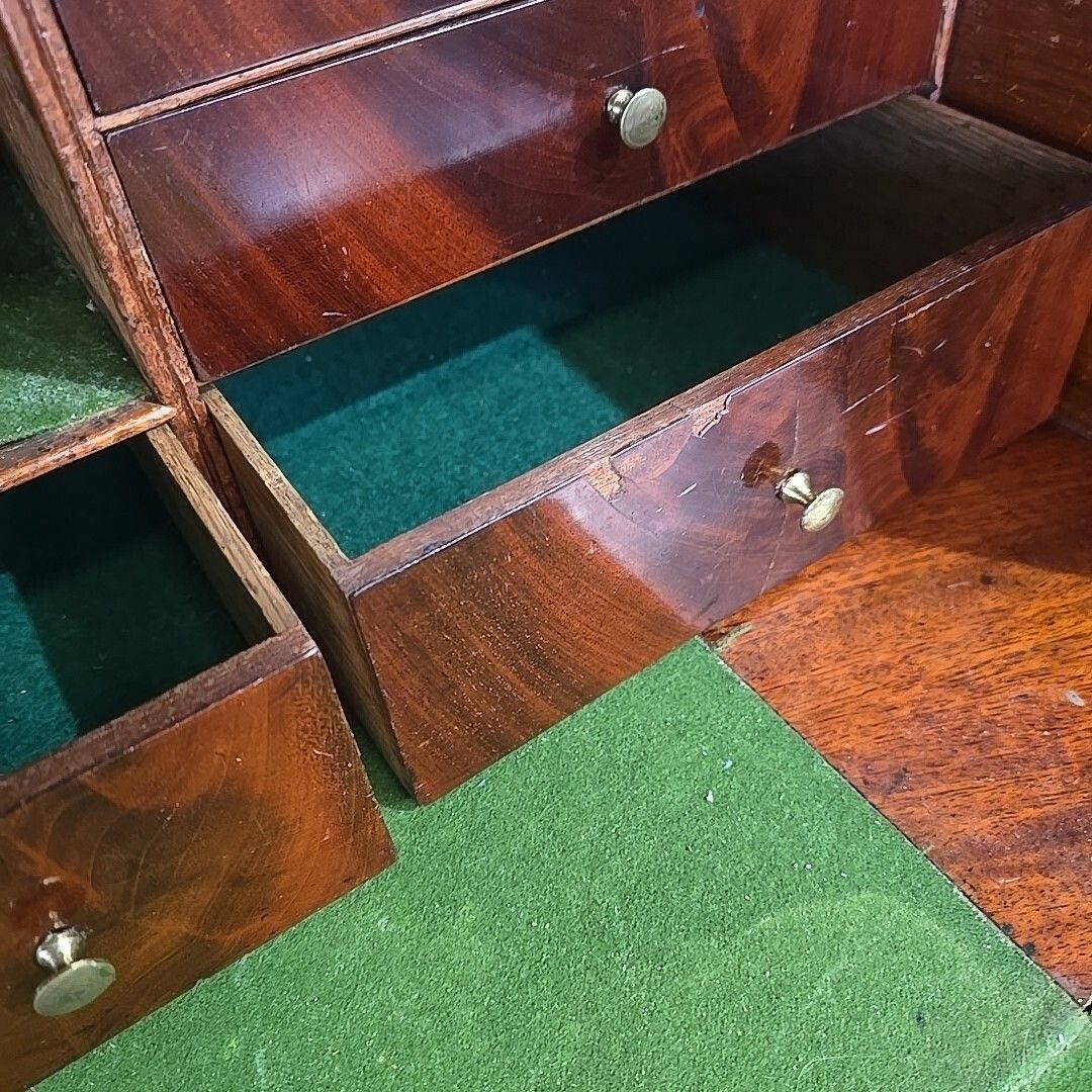 Antique Mahogany Library Bookcase Glazed Cabinet Secretaire Writing Desk Drawers photo vinterior