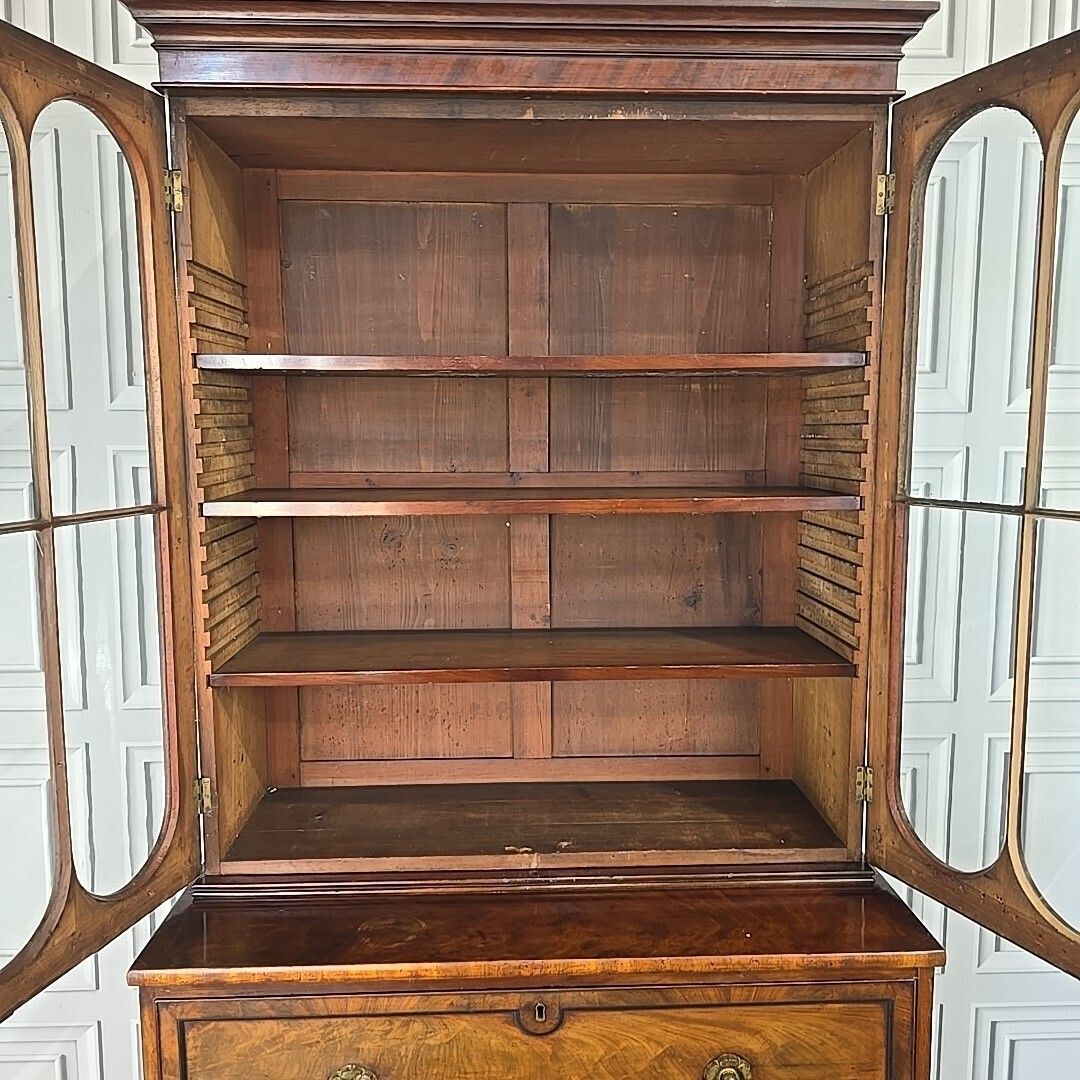 Furniture Antique Mahogany Library Bookcase Glazed Cabinet Secretaire Writing Desk Drawers photo
