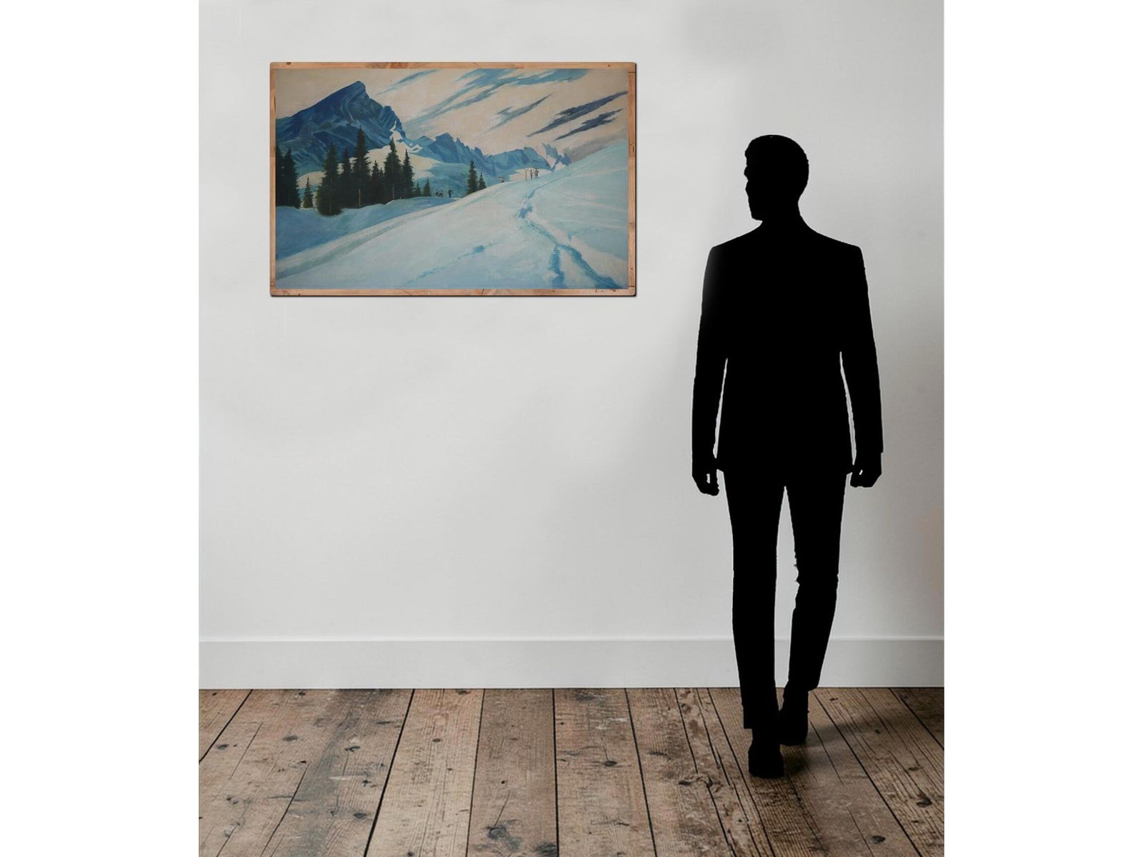 1500.0 Antique Painting "Skiers In Garmisch, Alpspitze"   Early XX Century photo