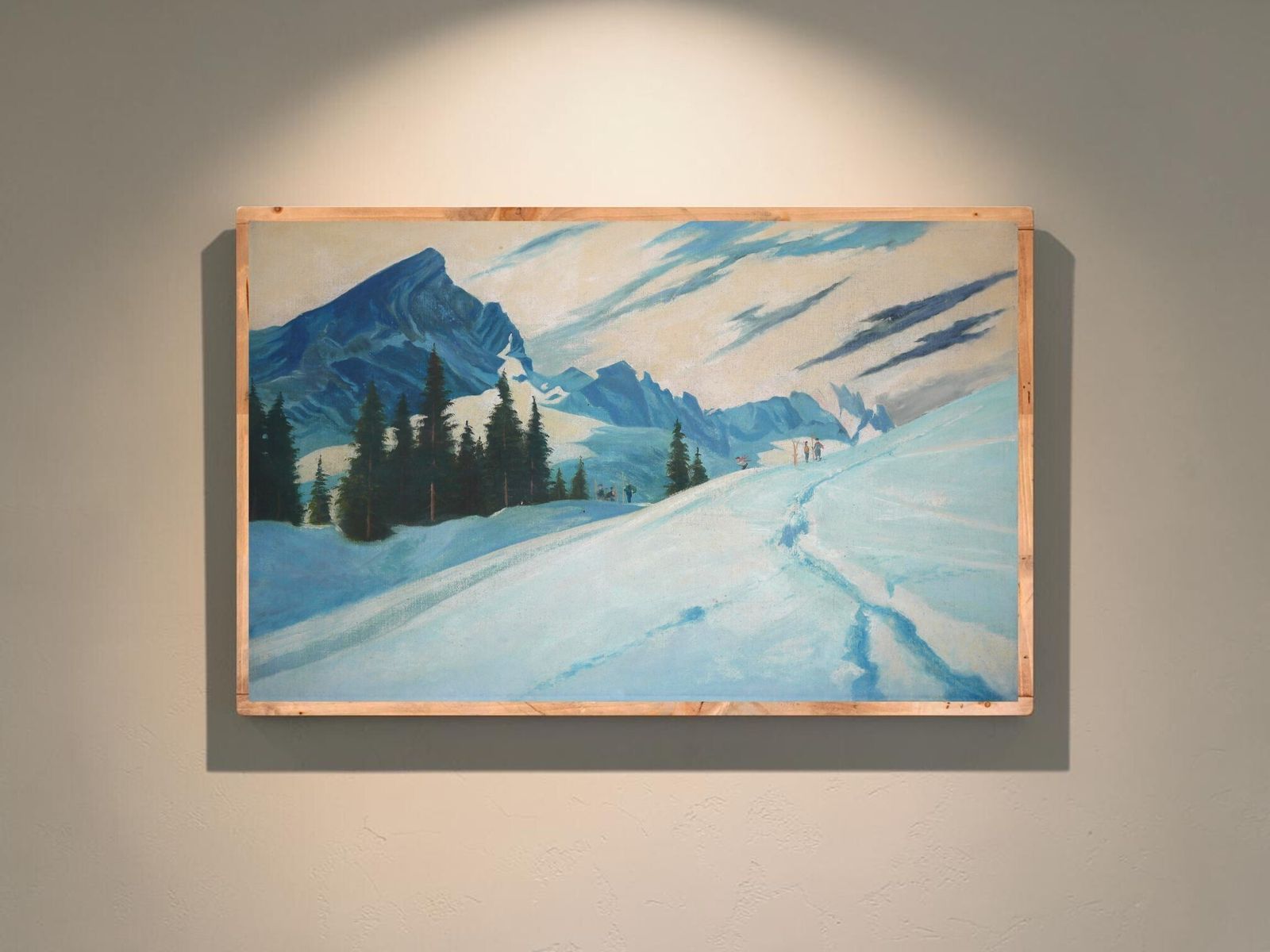 photo vinterior Antique Painting "Skiers In Garmisch, Alpspitze"   Early XX Century