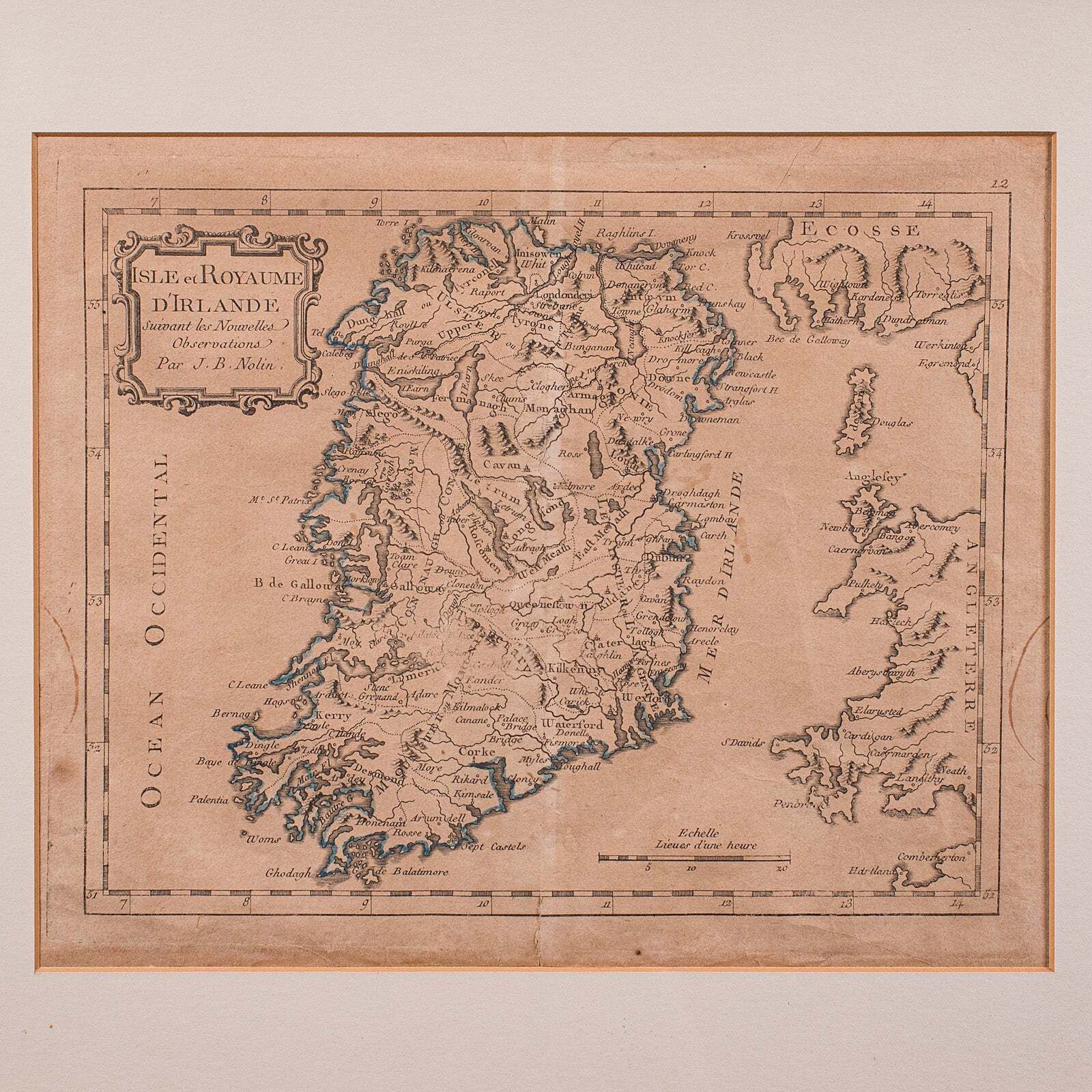 Antique Map Of Ireland, French, Framed Cartography, Eire, Georgian, Circa 1780 photo Art