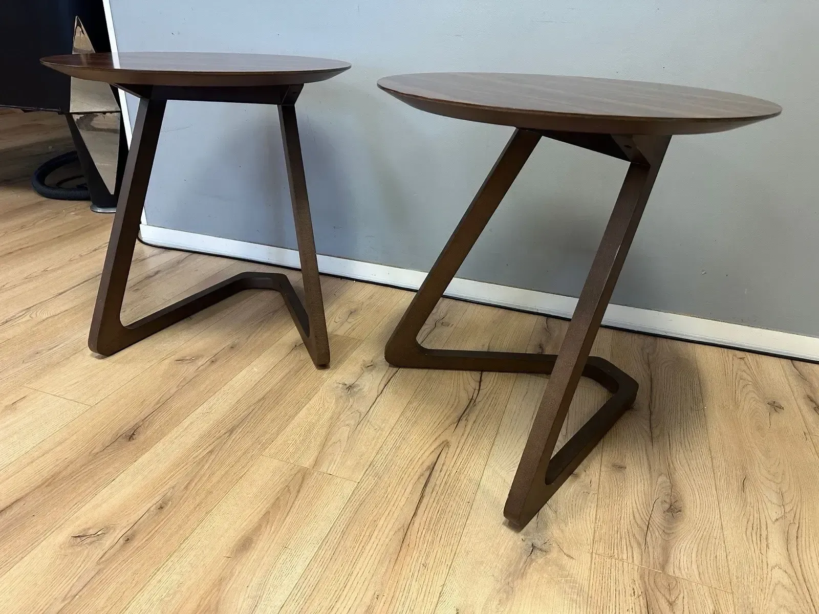 Pair Of Mid Century Modern Coffee Sidetable Walnut Effect Oval Retro Designer #1 photo for sale